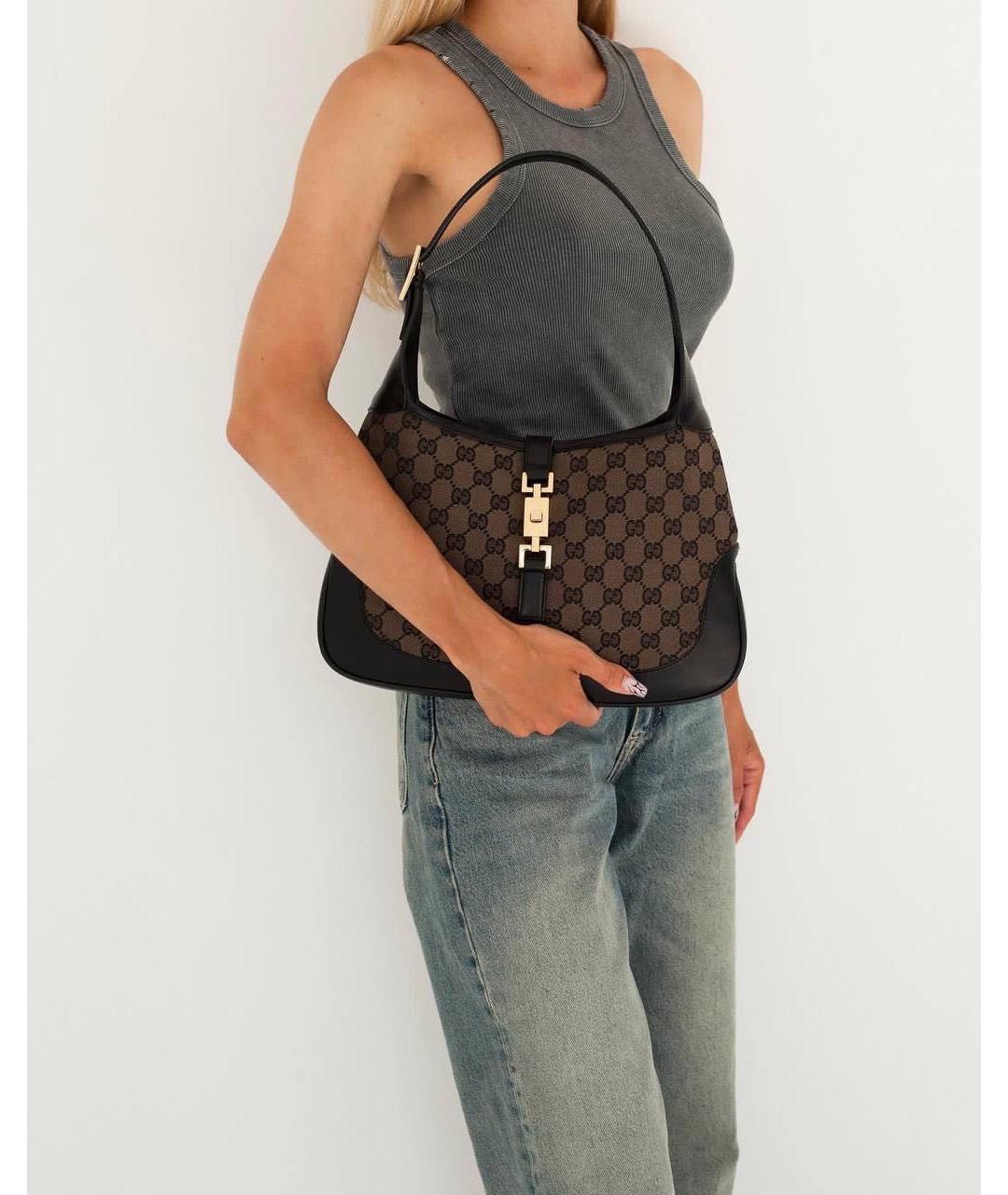 GUCCI Коричневая тканевая сумка с короткими ручками, фото 6