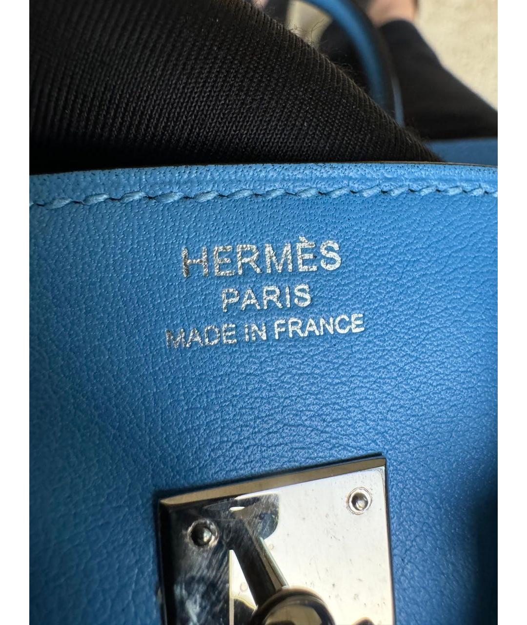 HERMES Голубая кожаная сумка с короткими ручками, фото 4