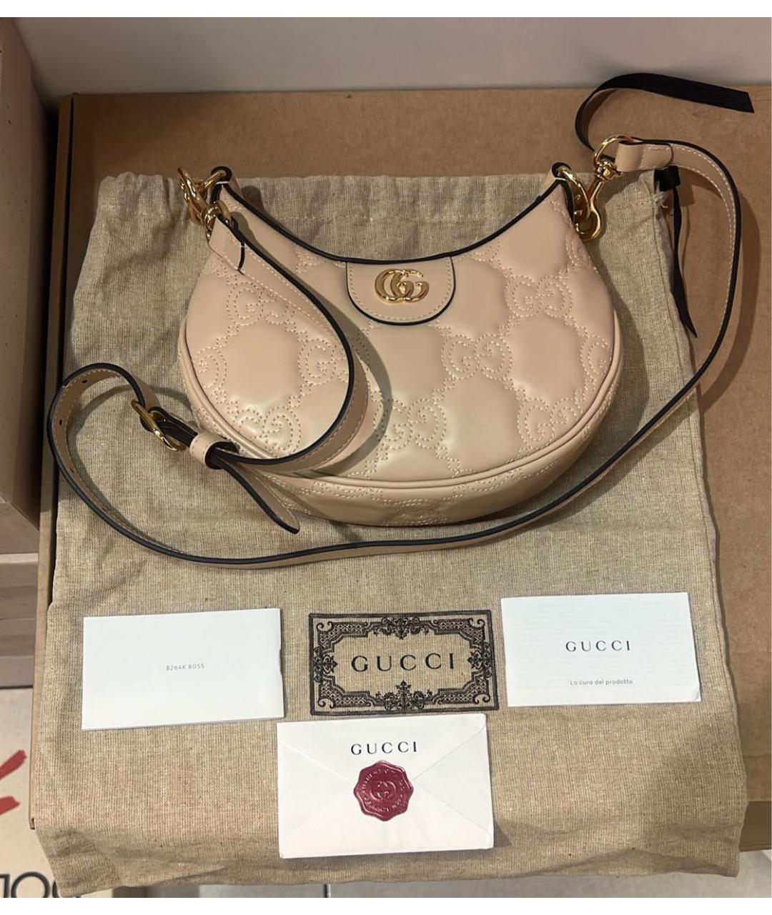 GUCCI Бежевая кожаная сумка через плечо, фото 2