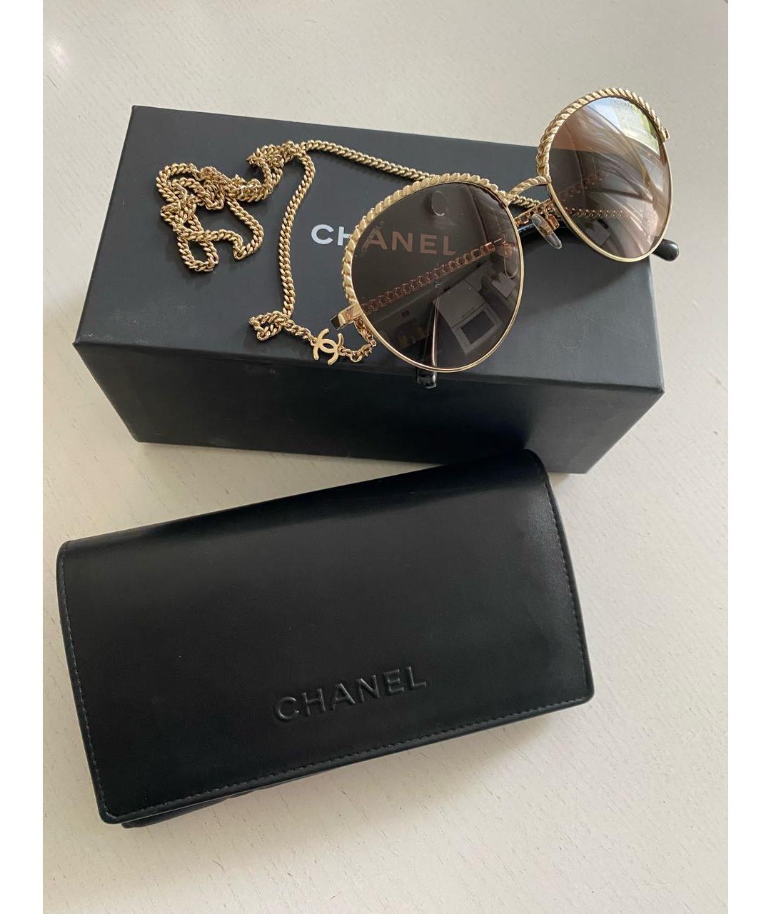 CHANEL Коричневые металлические солнцезащитные очки, фото 4