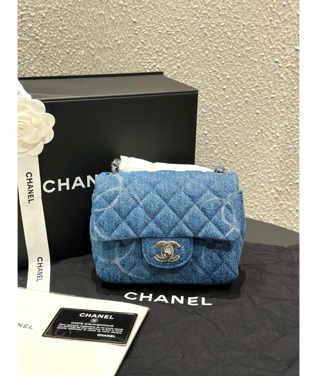 CHANEL Голубая деним сумка через плечо, фото 10