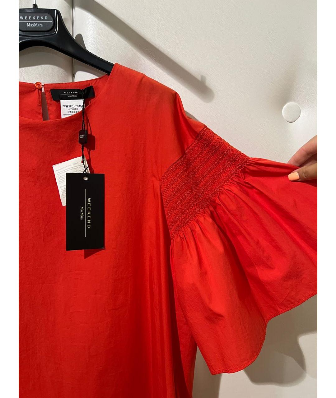 WEEKEND MAX MARA Красное хлопковое повседневное платье, фото 7