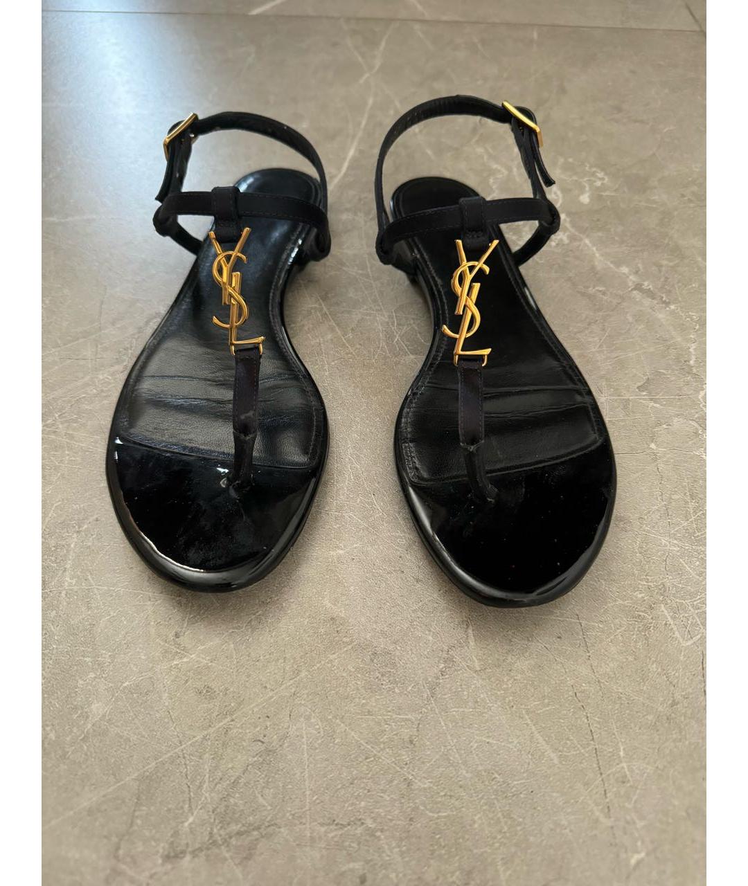 SAINT LAURENT Черные кожаные сандалии, фото 2