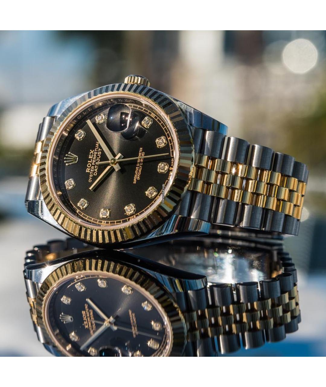 ROLEX Черные часы из желтого золота, фото 3