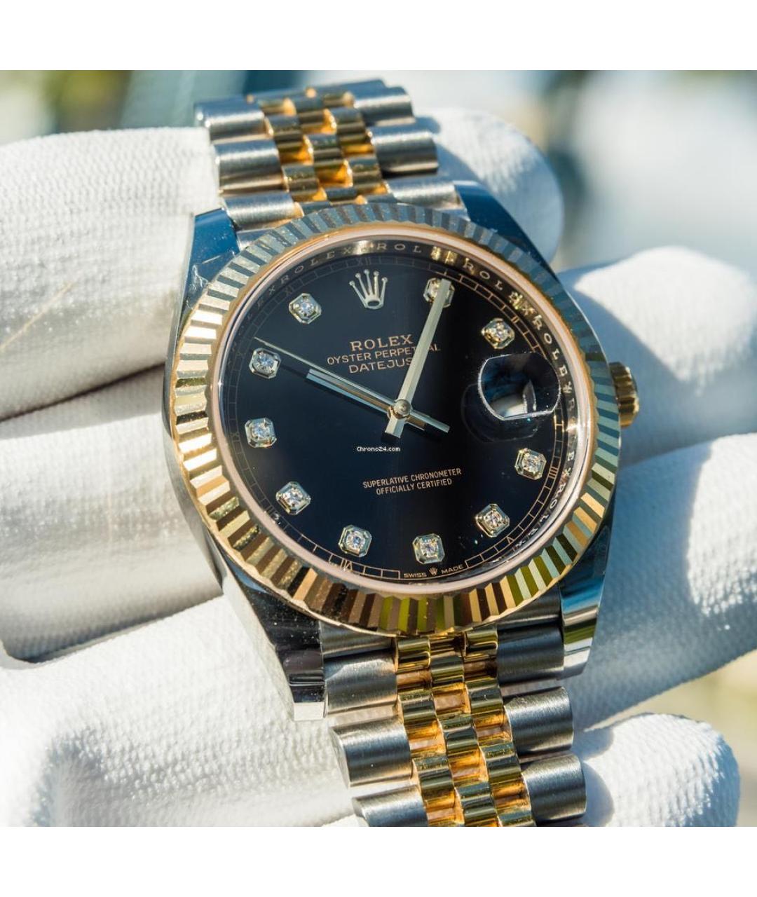 ROLEX Черные часы из желтого золота, фото 2