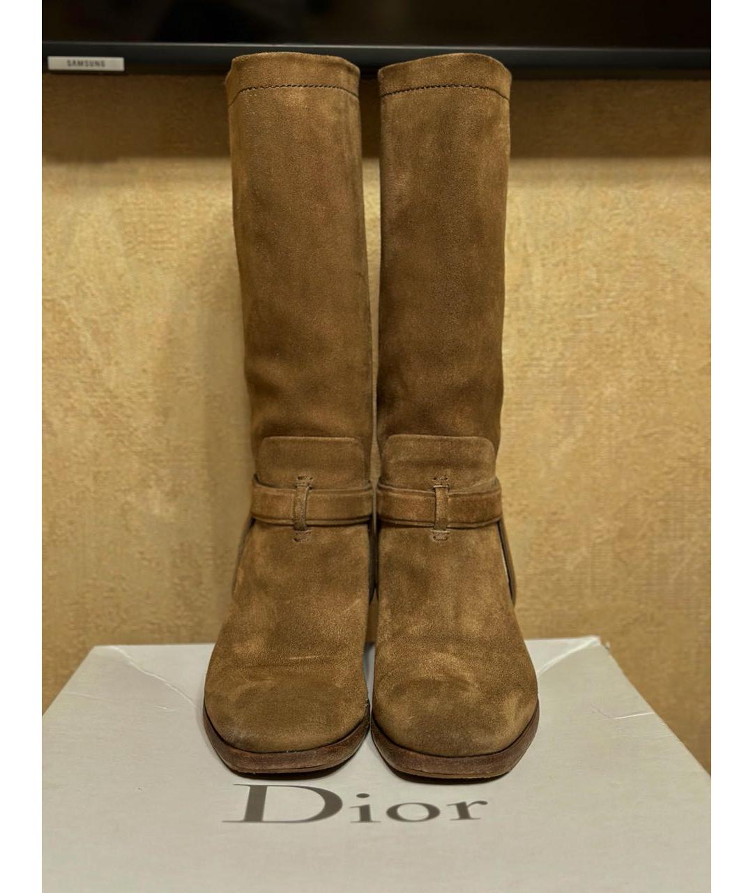 CHRISTIAN DIOR Коричневые замшевые сапоги, фото 2
