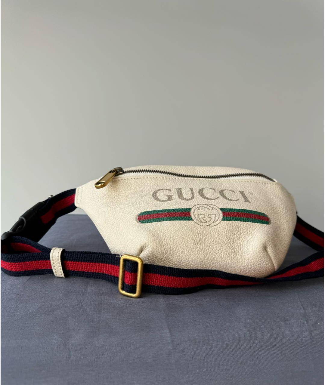 GUCCI Белая кожаная поясная сумка, фото 7