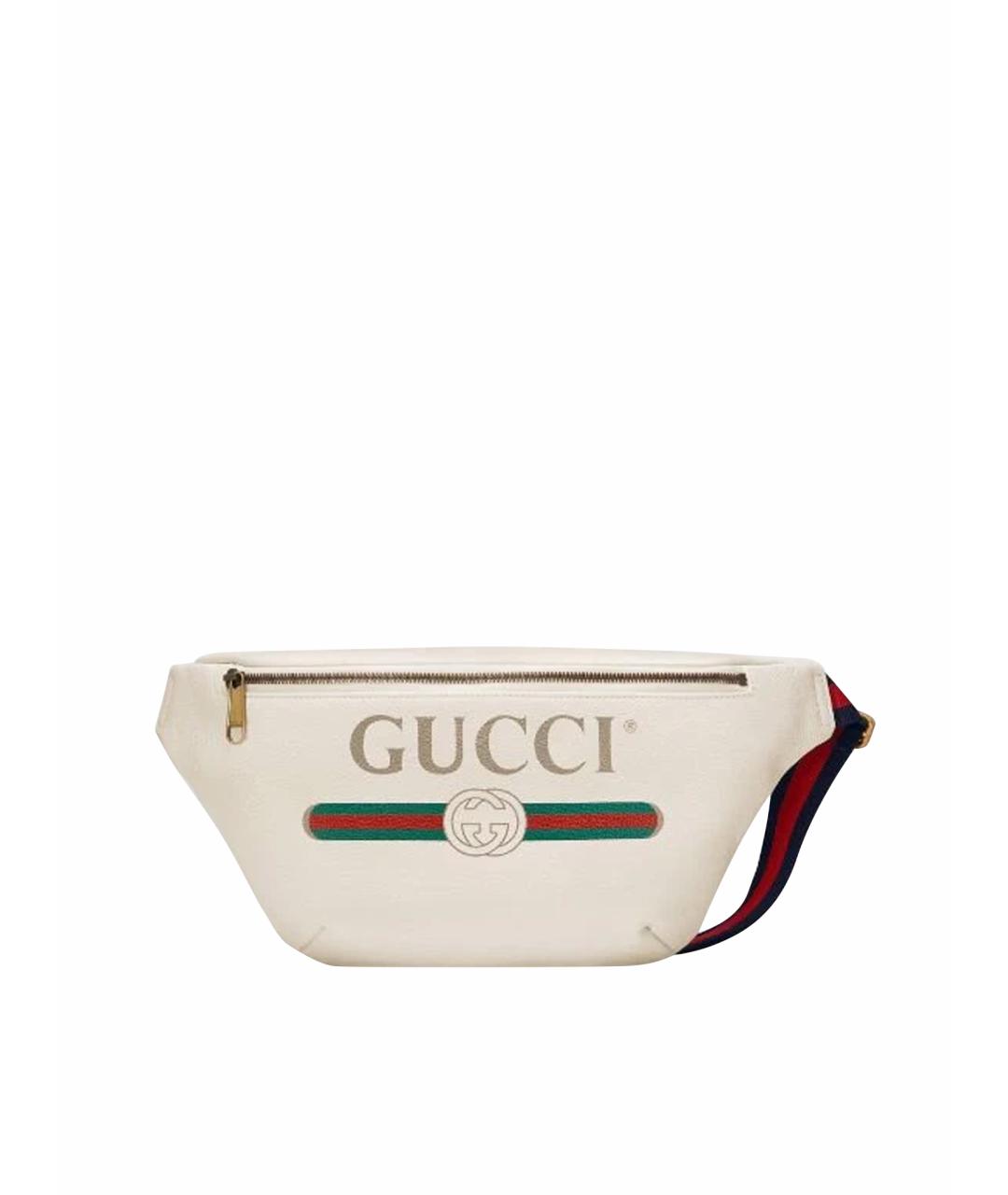 GUCCI Белая кожаная поясная сумка, фото 1