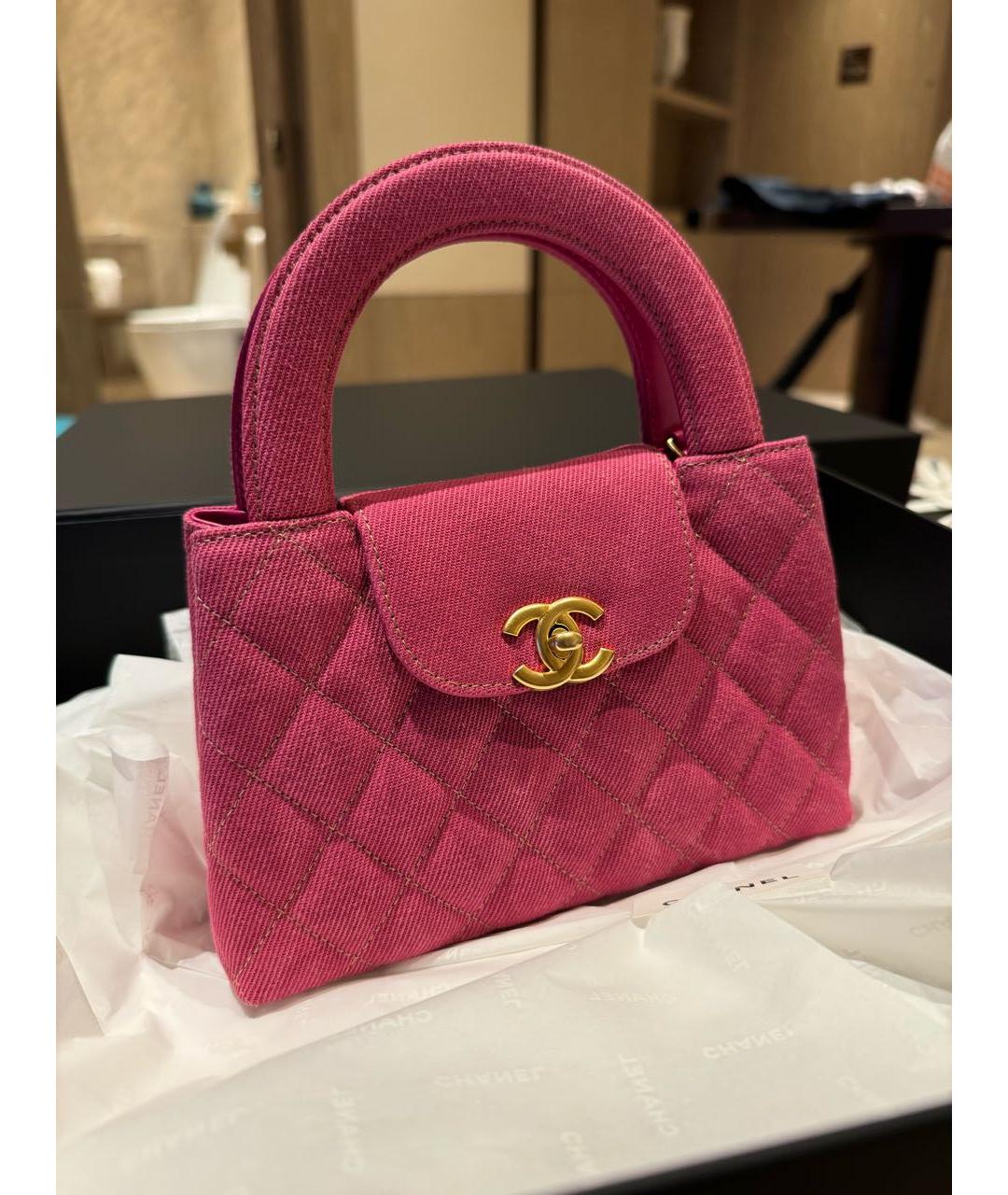 CHANEL Розовая деним сумка с короткими ручками, фото 3
