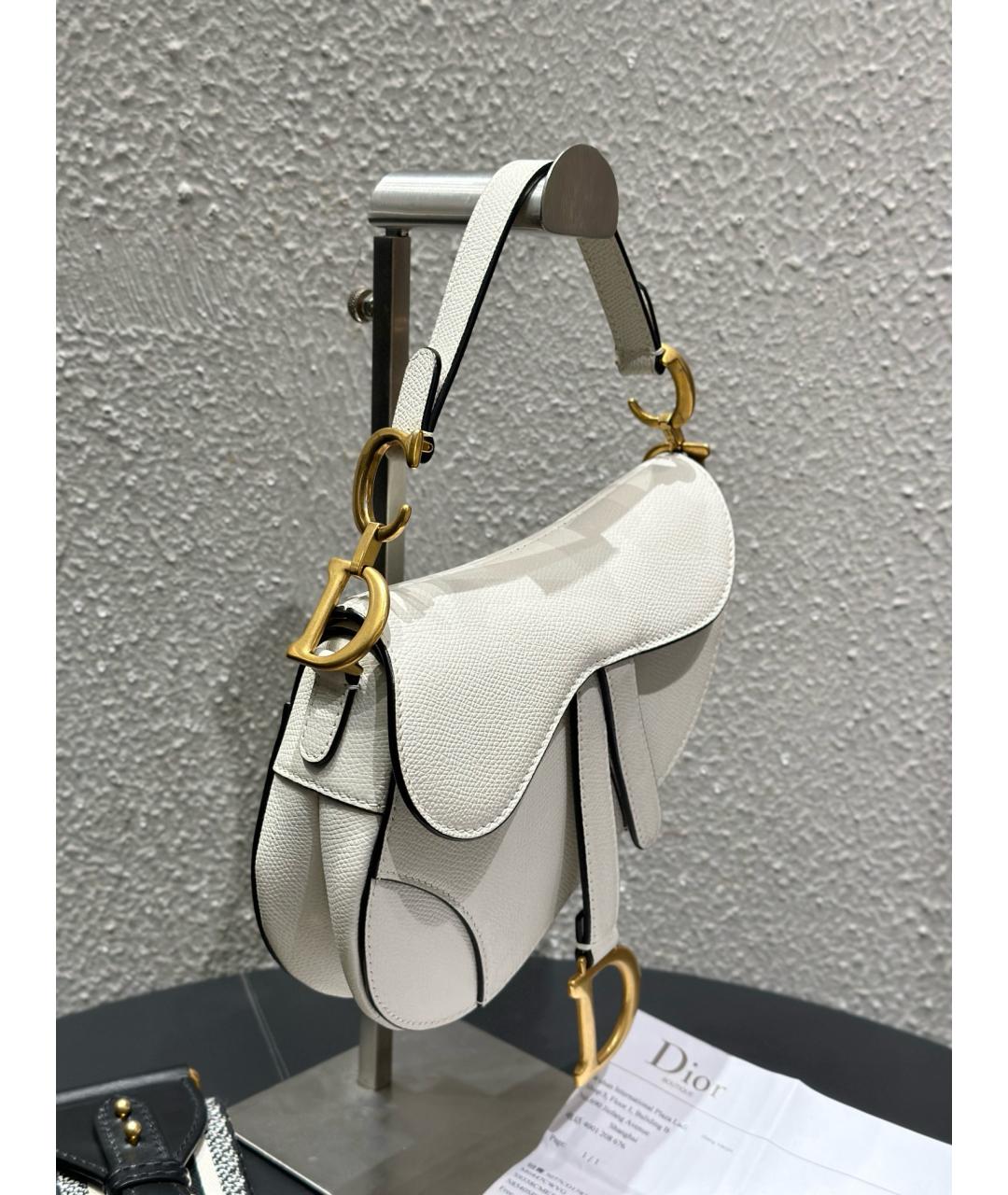 CHRISTIAN DIOR Белая кожаная сумка через плечо, фото 3