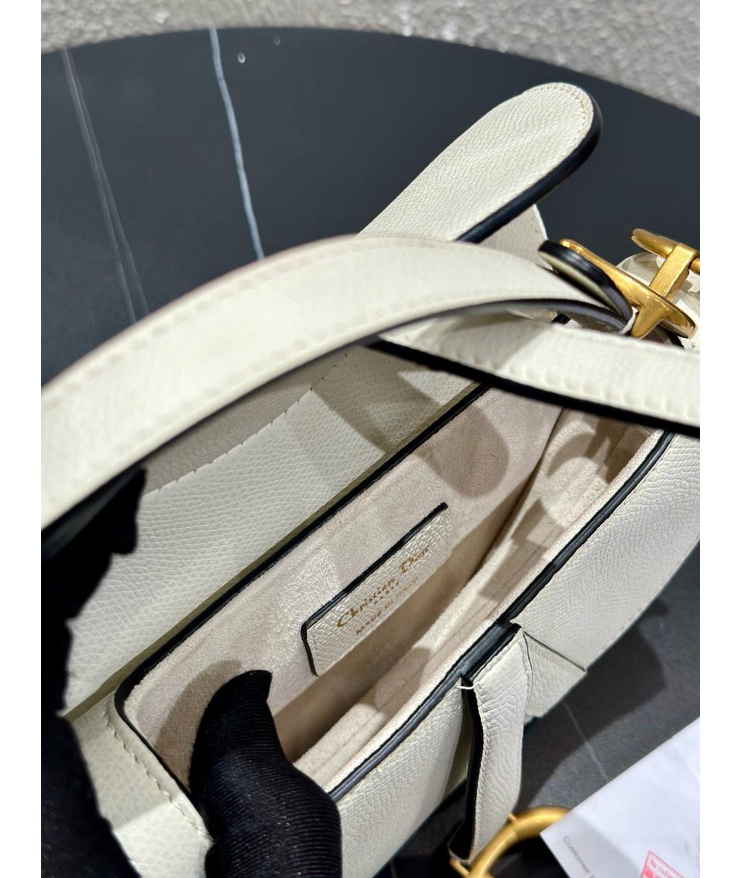 CHRISTIAN DIOR Белая кожаная сумка через плечо, фото 7
