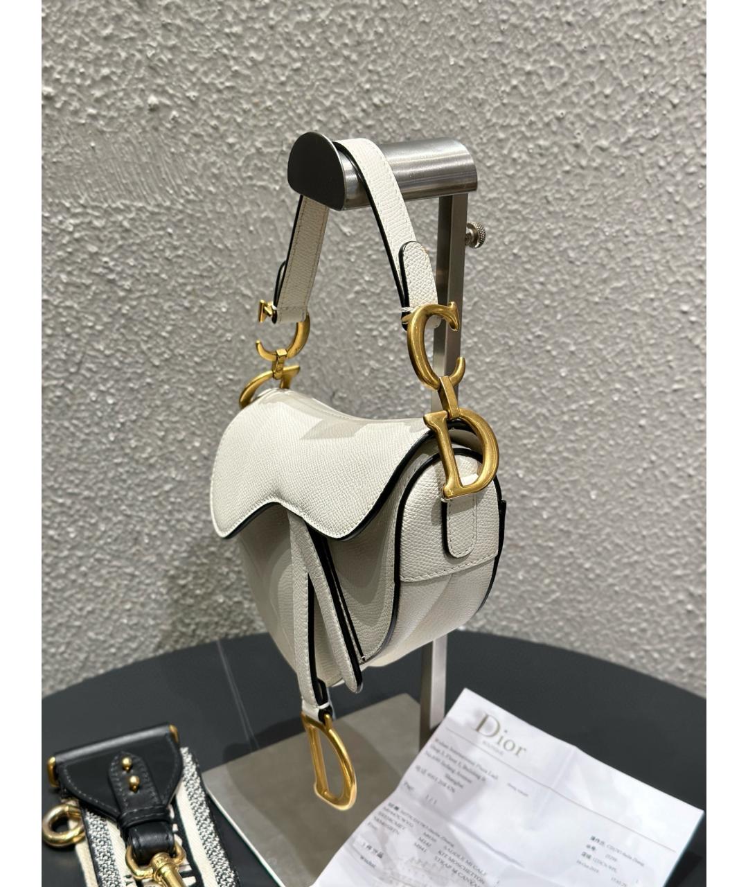 CHRISTIAN DIOR Белая кожаная сумка через плечо, фото 4
