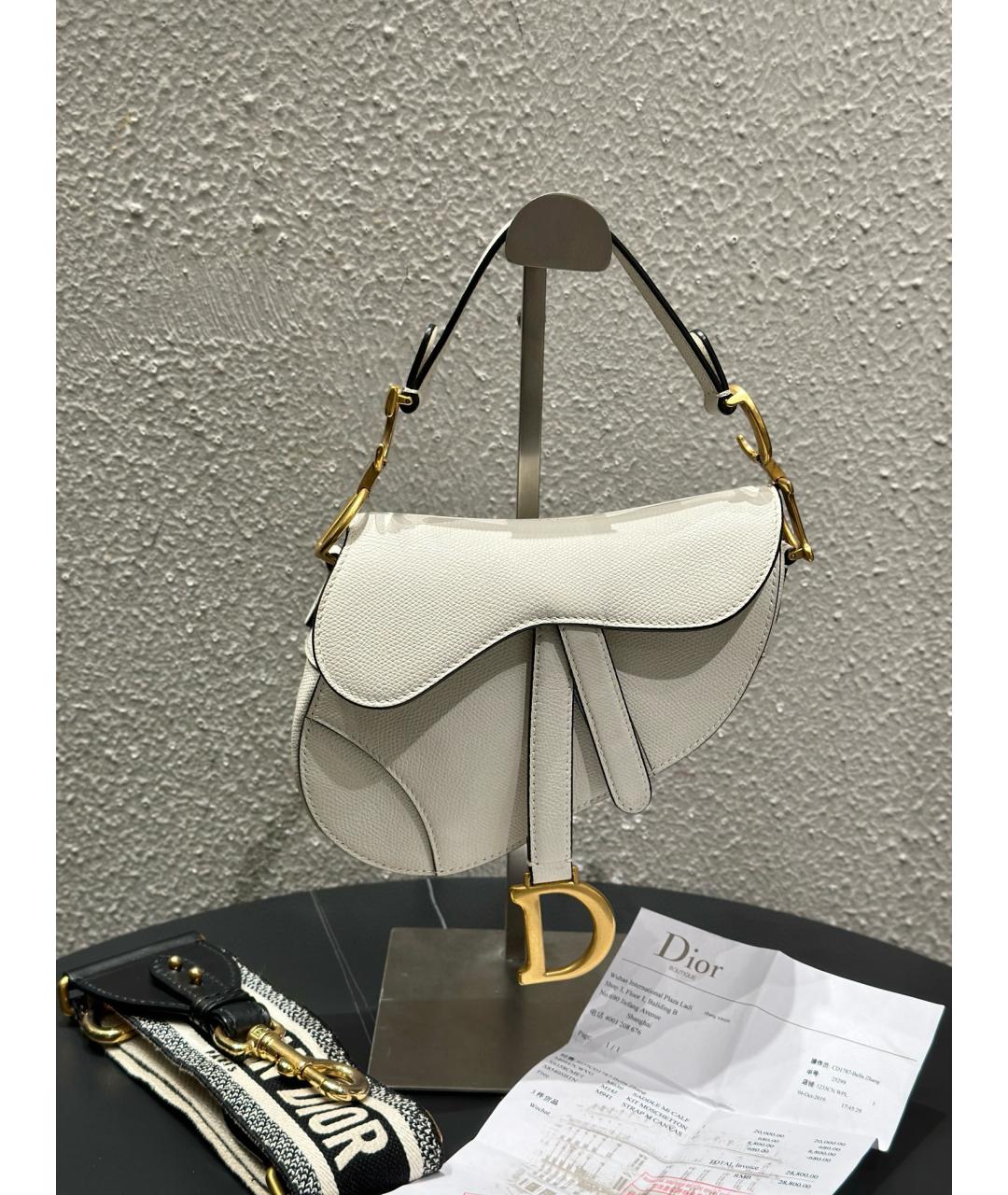 CHRISTIAN DIOR Белая кожаная сумка через плечо, фото 10