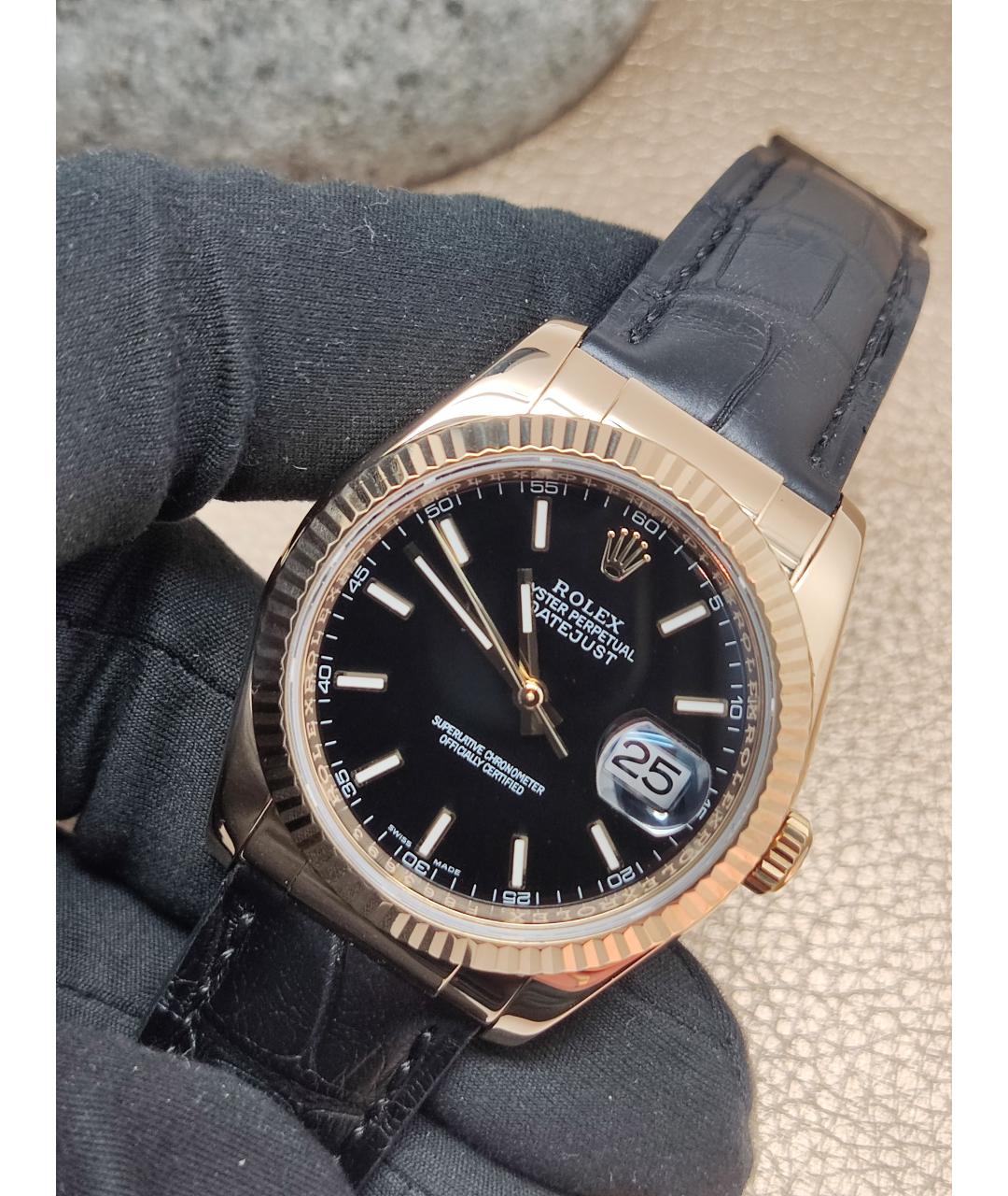 ROLEX Черные часы из желтого золота, фото 5