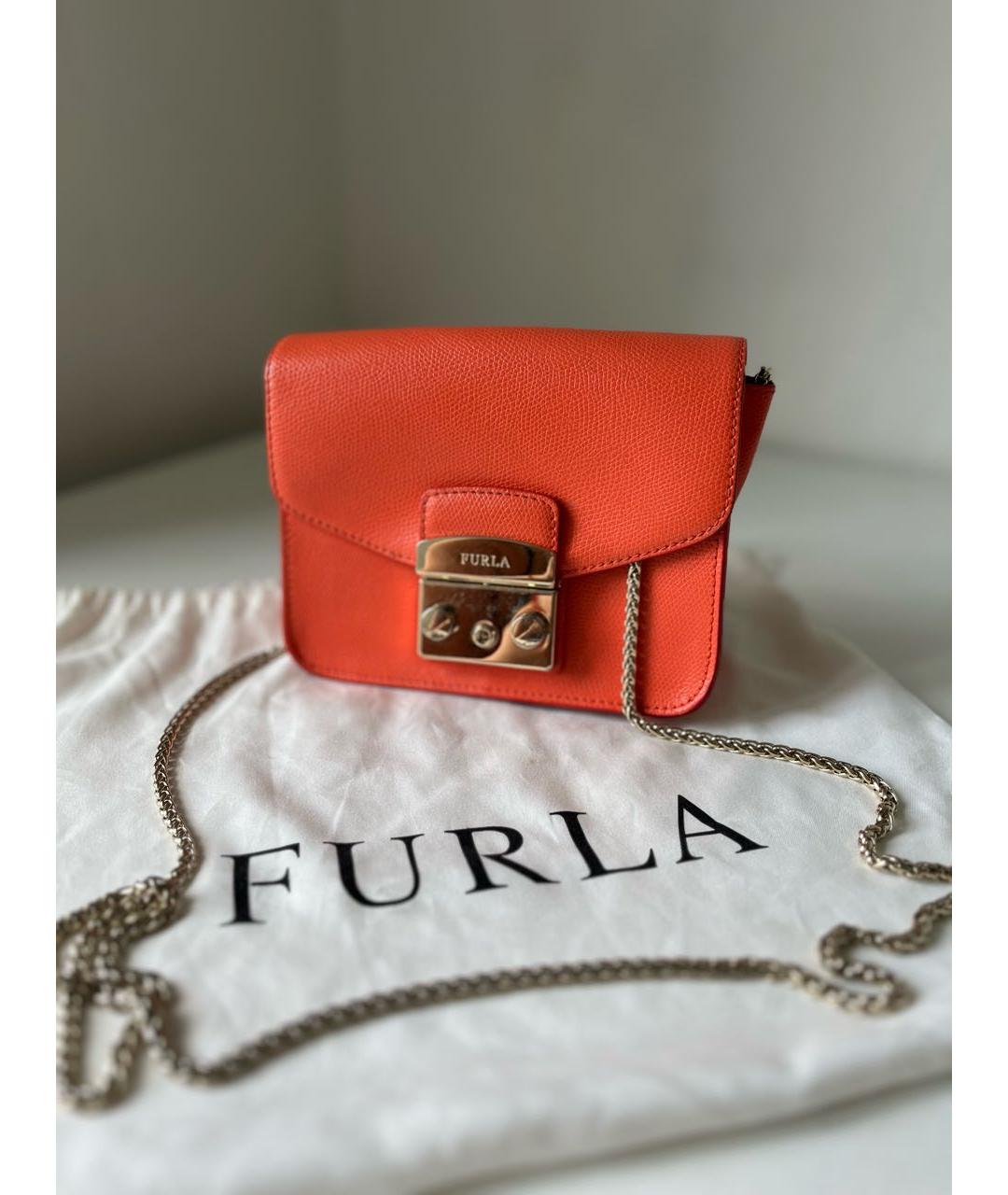 FURLA Оранжевая кожаная сумка через плечо, фото 5