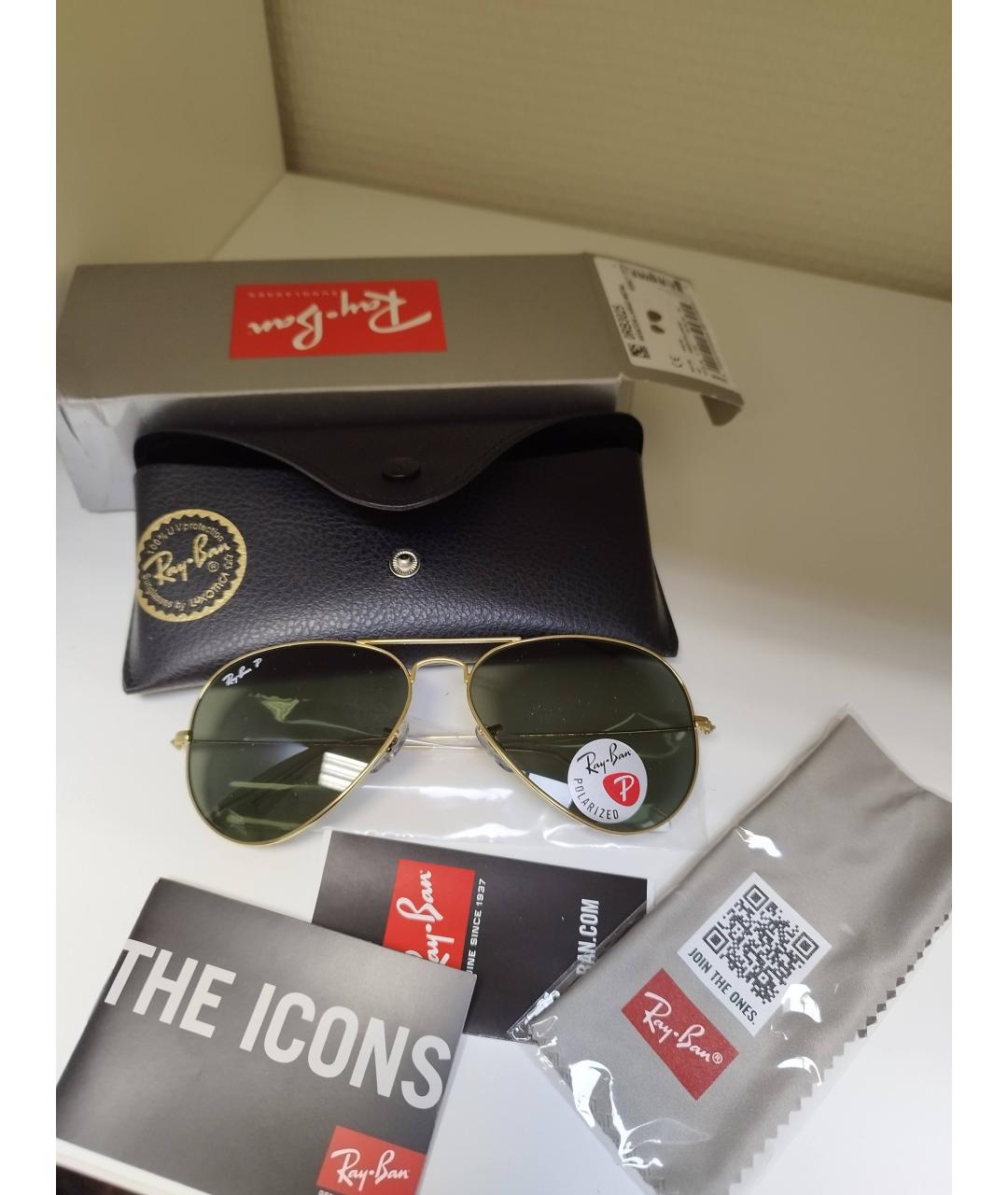 RAY BAN Золотые металлические солнцезащитные очки, фото 4