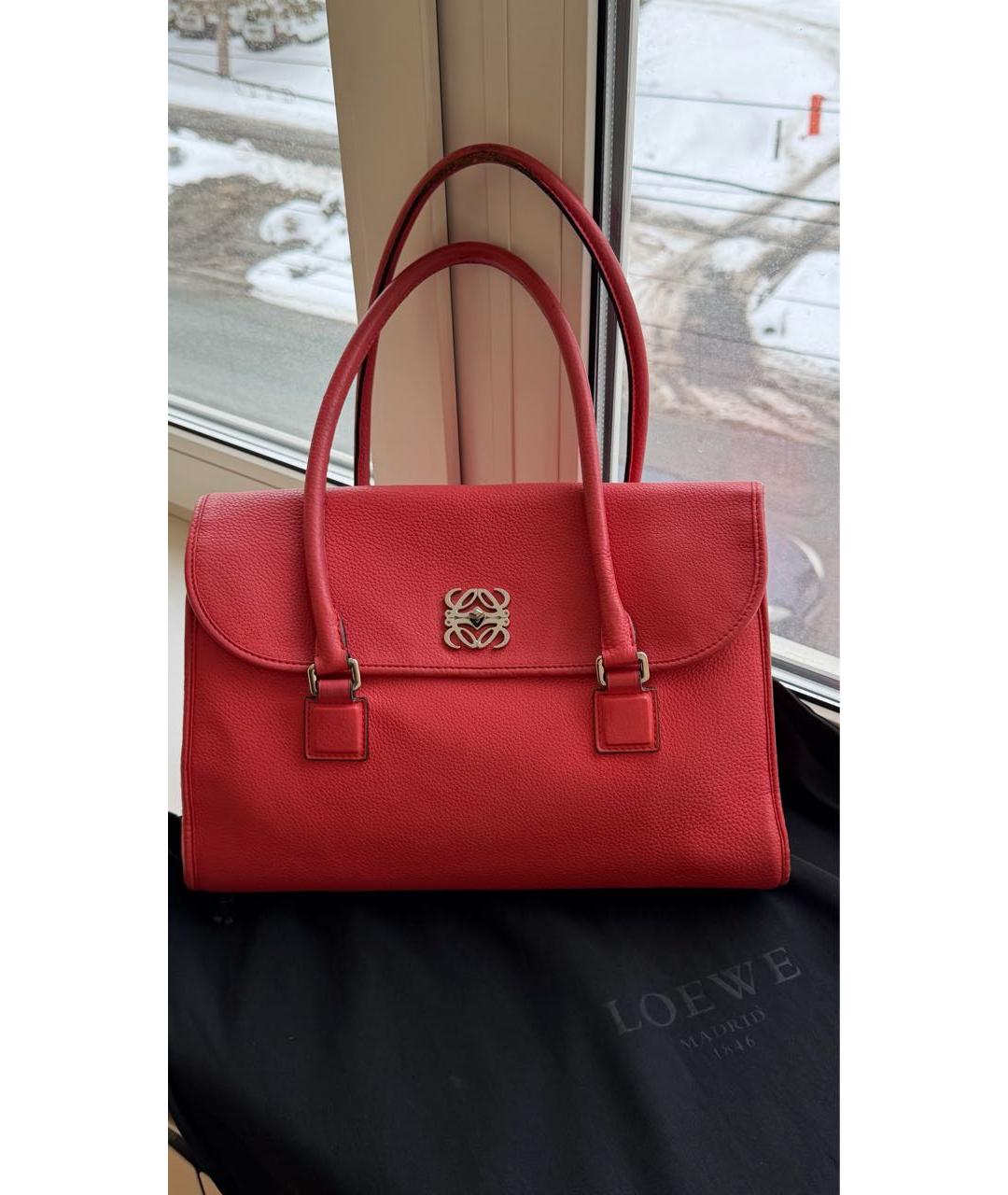 LOEWE Коралловая кожаная сумка с короткими ручками, фото 2