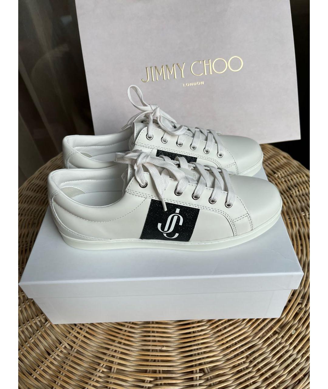 JIMMY CHOO Белые кожаные кеды, фото 9