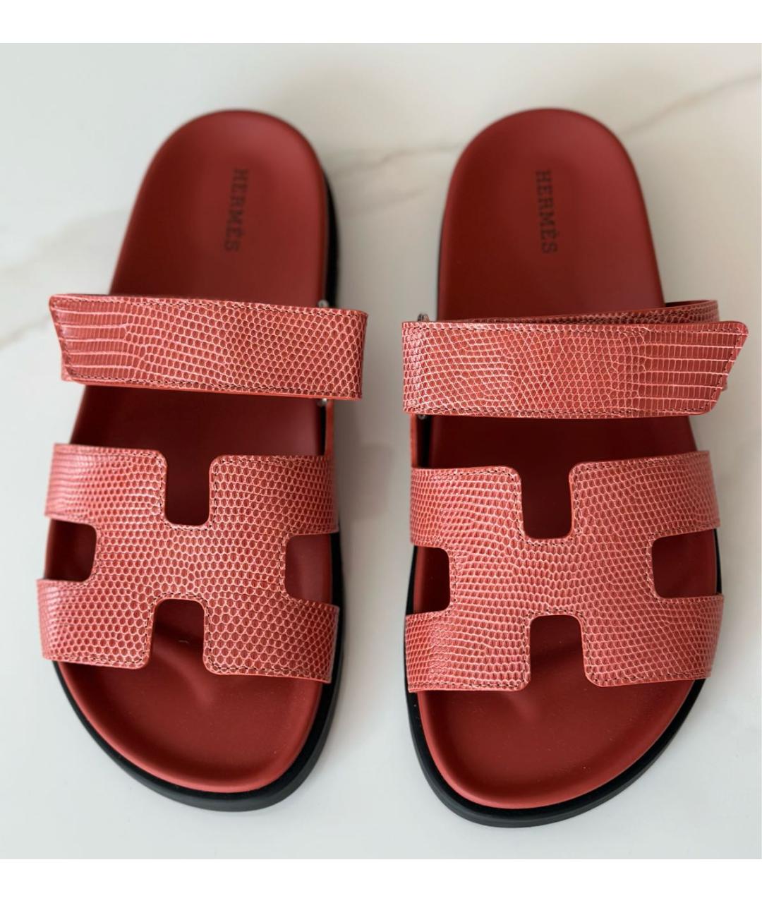 HERMES Коралловые шлепанцы из экзотической кожи, фото 6