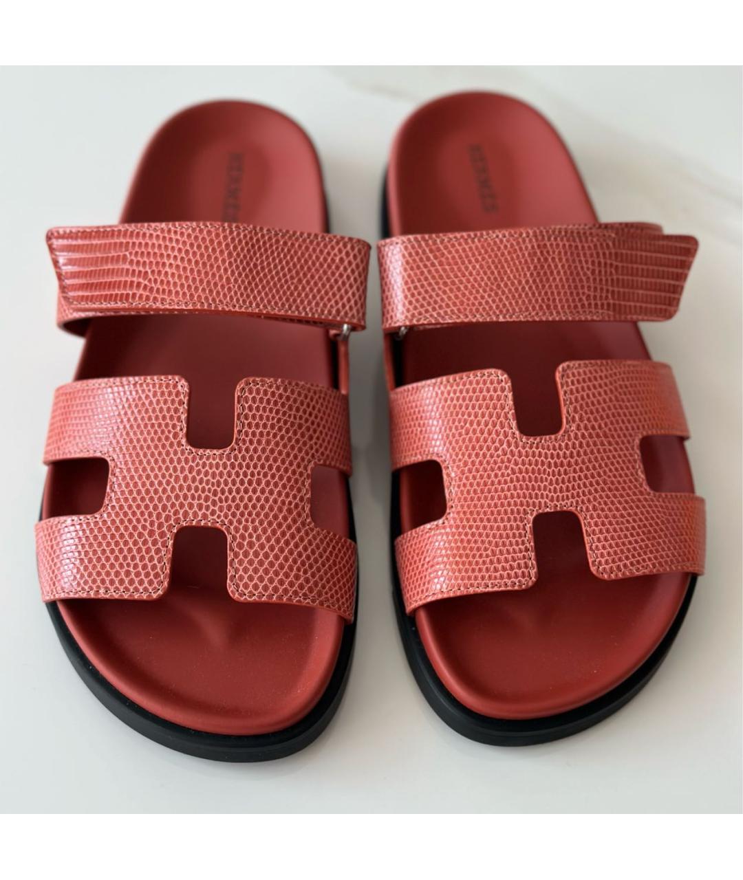 HERMES Коралловые шлепанцы из экзотической кожи, фото 2