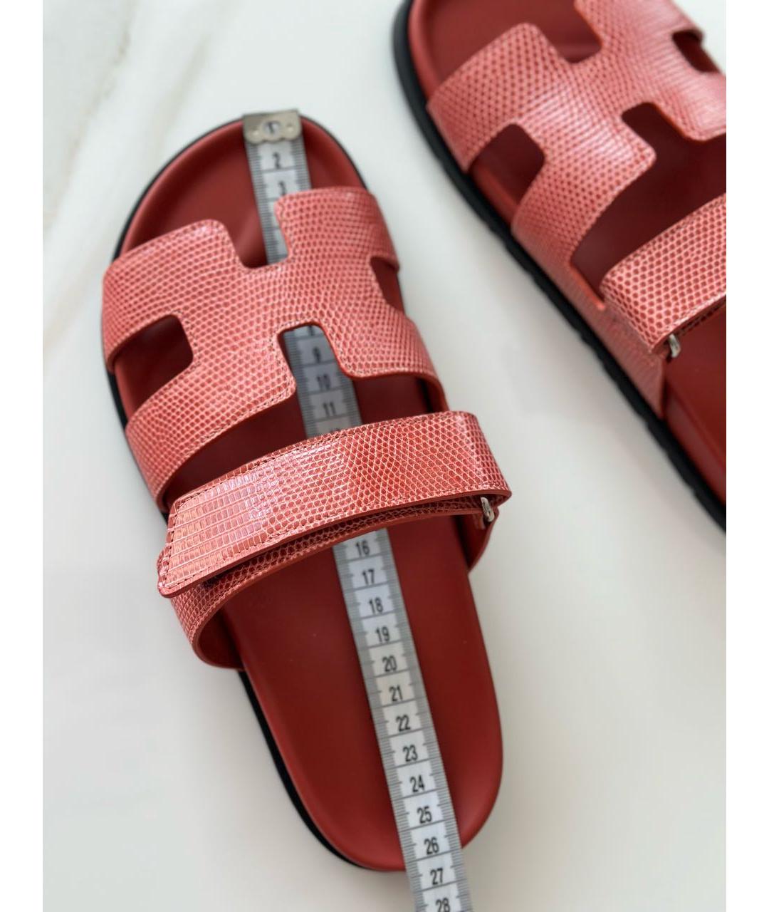 HERMES Коралловые шлепанцы из экзотической кожи, фото 4