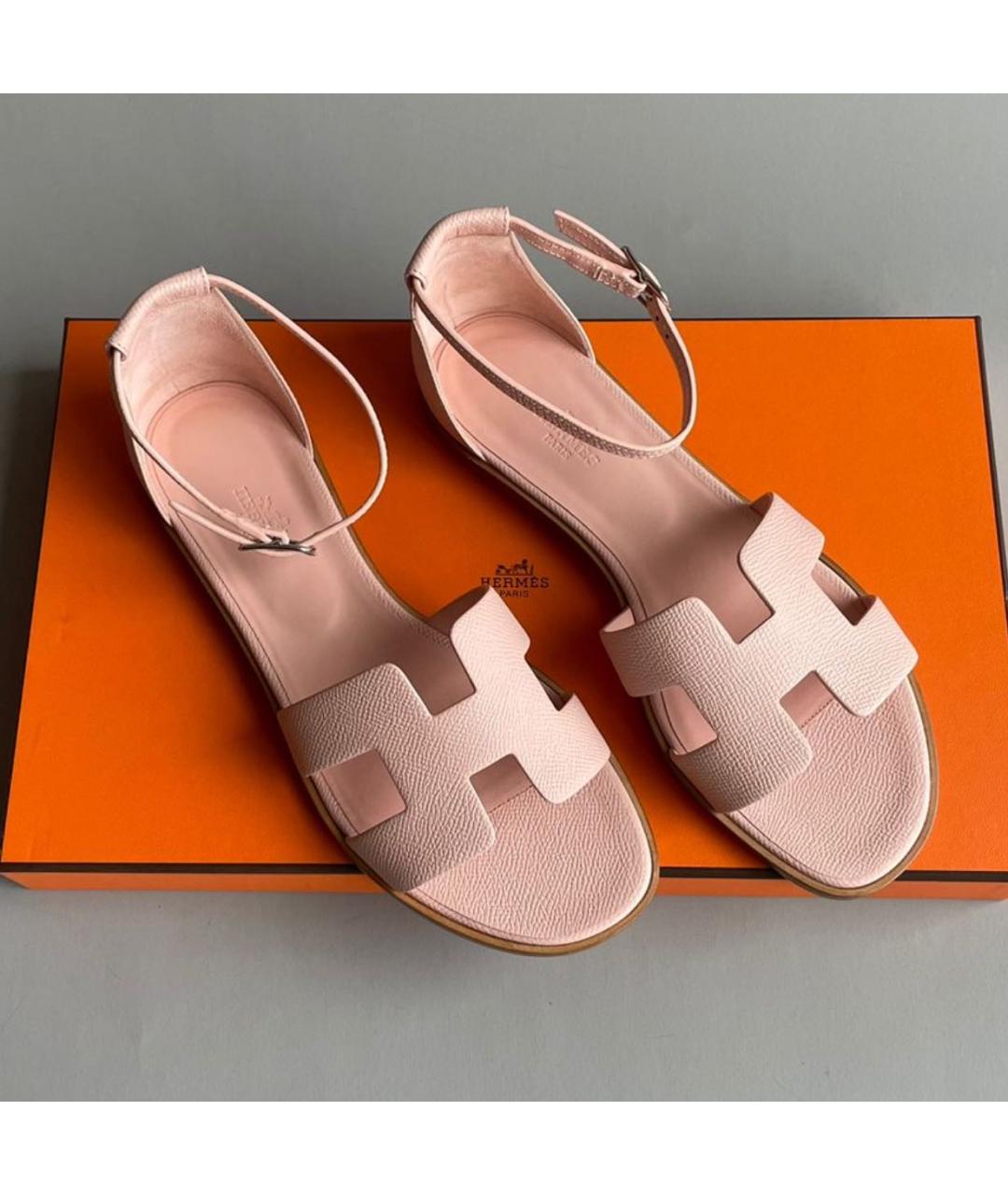 HERMES Розовые кожаные сандалии, фото 6