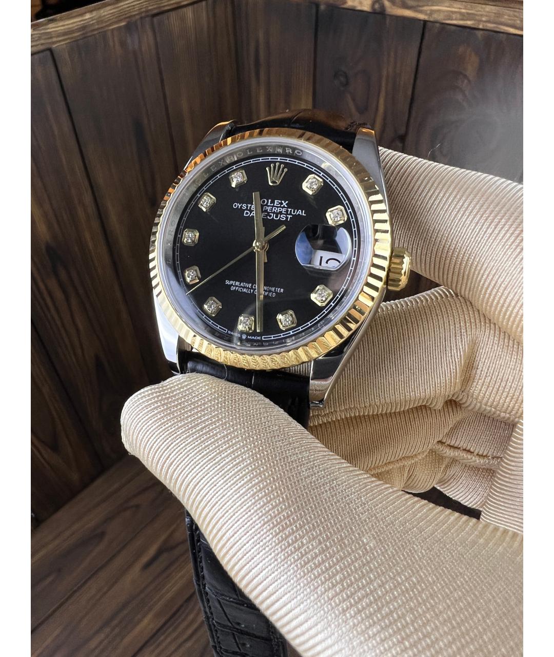 ROLEX Черные часы из желтого золота, фото 5