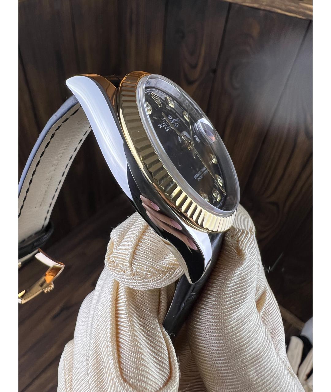ROLEX Черные часы из желтого золота, фото 7