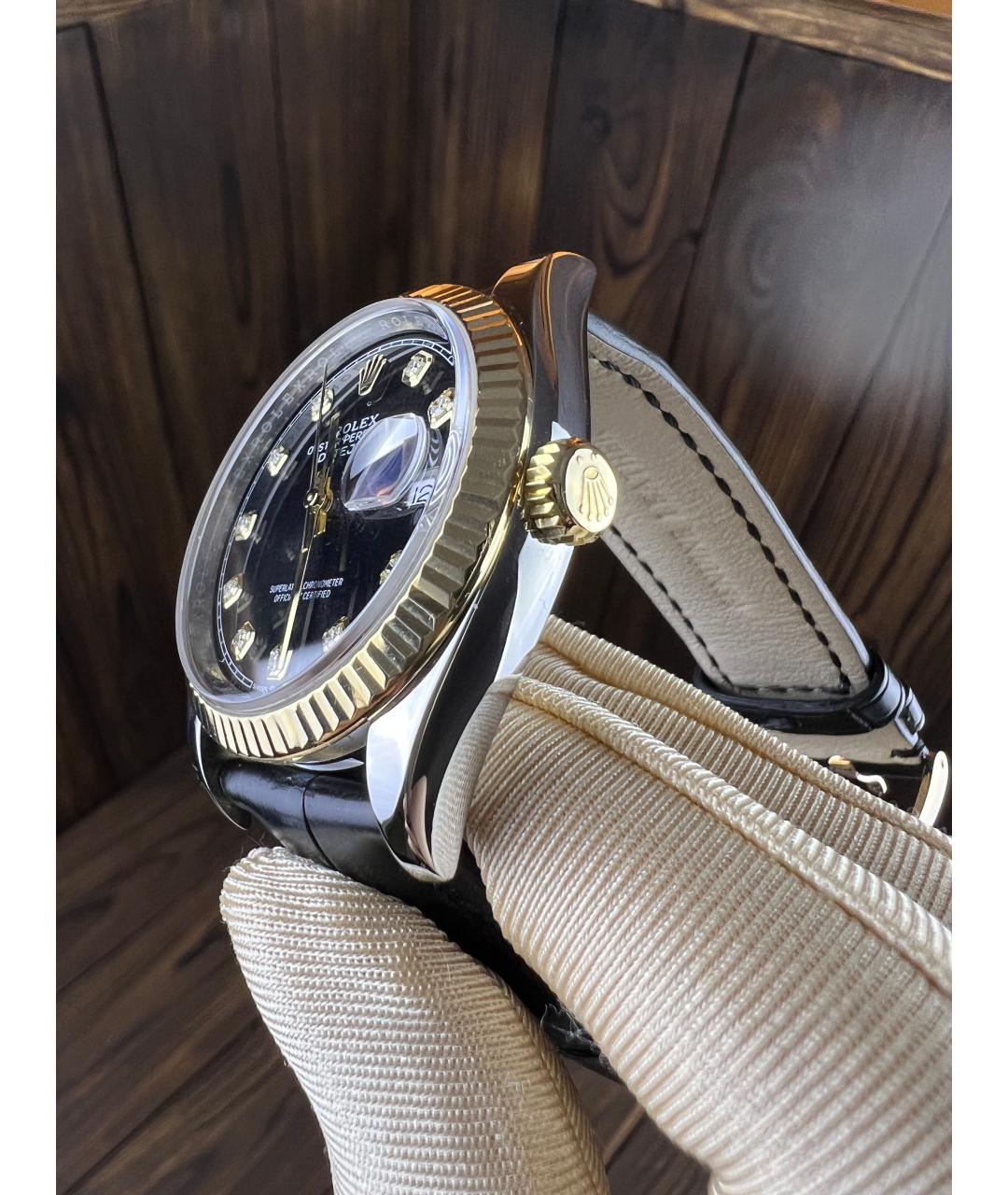 ROLEX Черные часы из желтого золота, фото 6