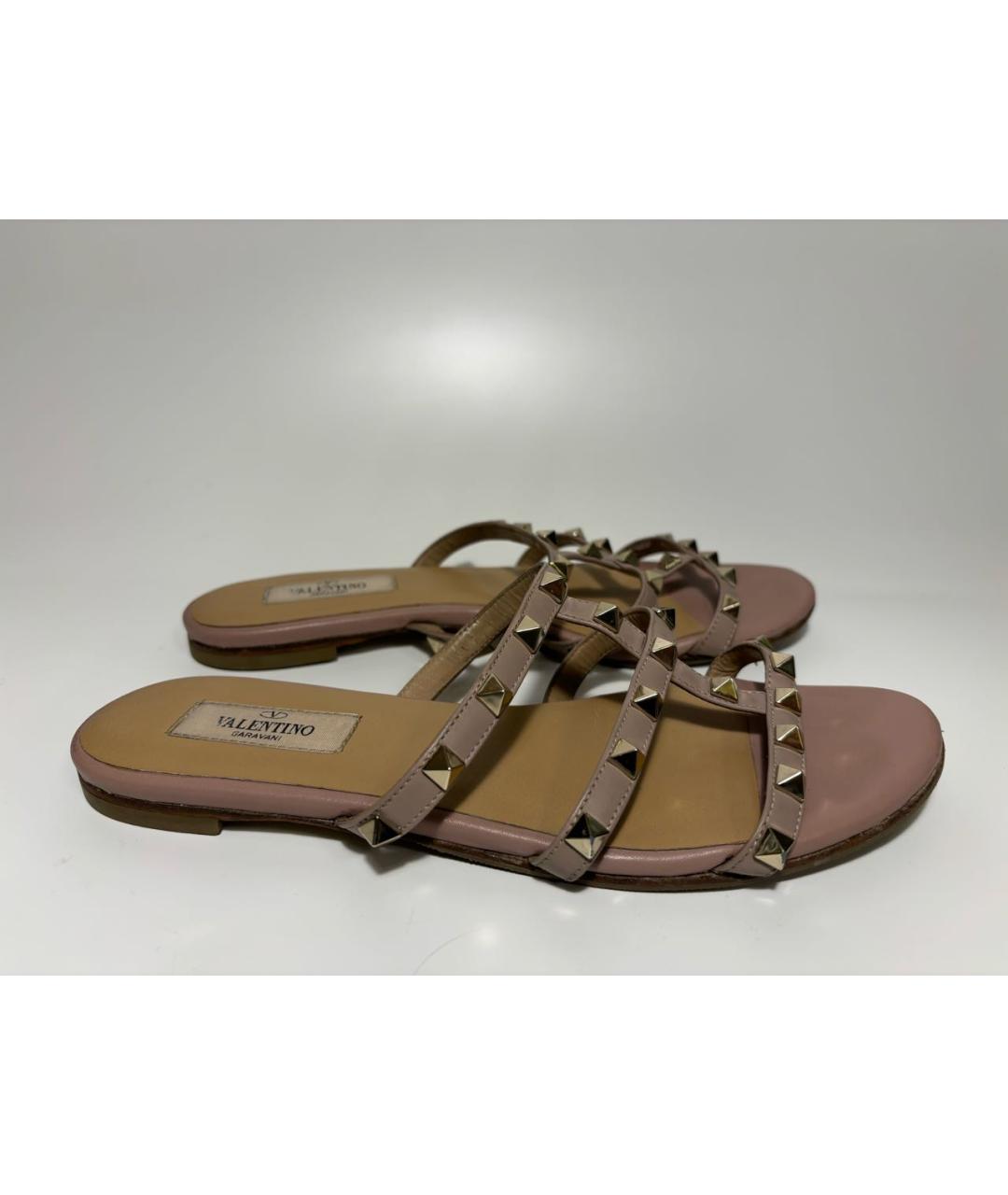 VALENTINO Розовые кожаные шлепанцы, фото 4