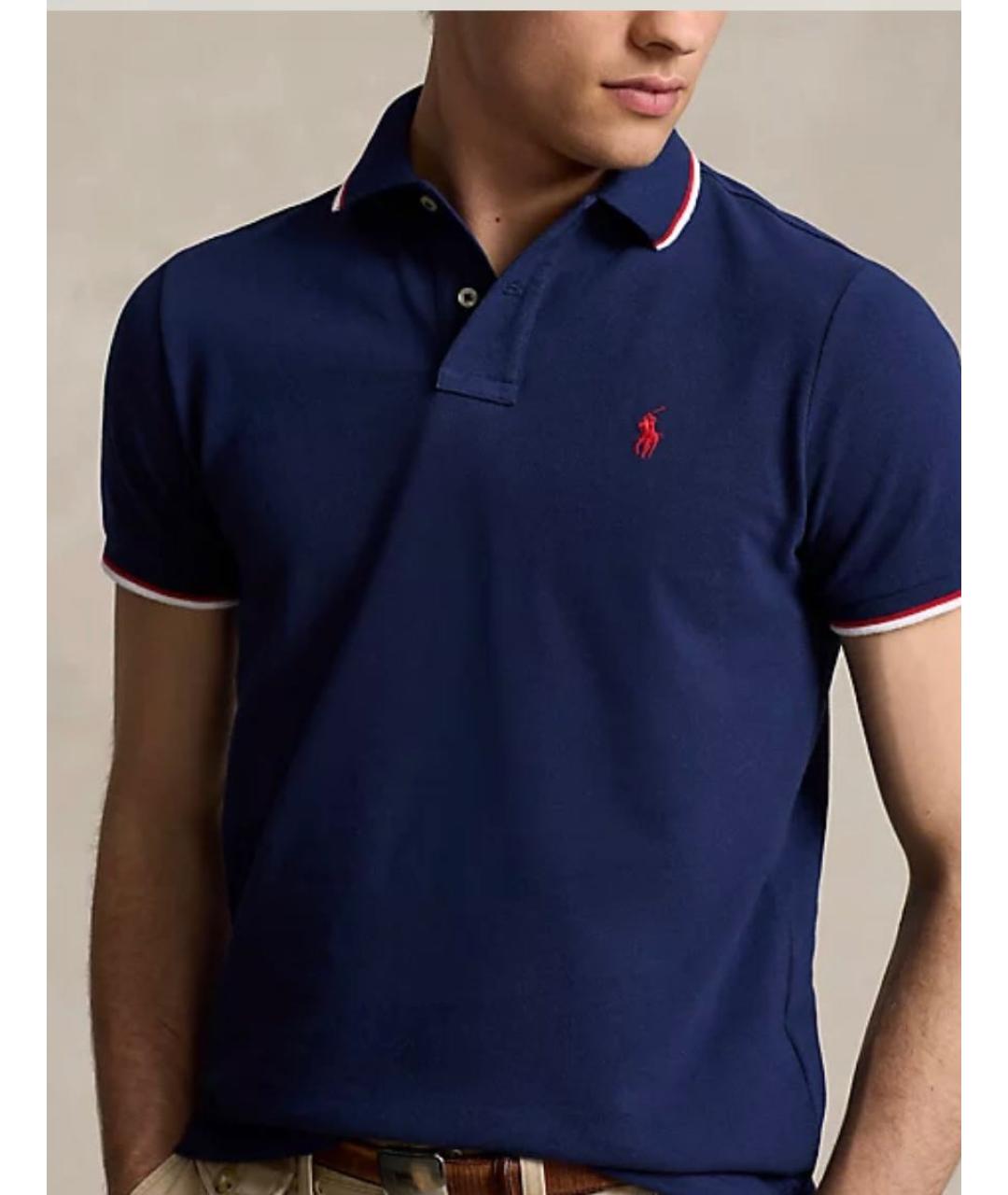 POLO RALPH LAUREN Темно-синее хлопковое поло с длинным рукавом, фото 4