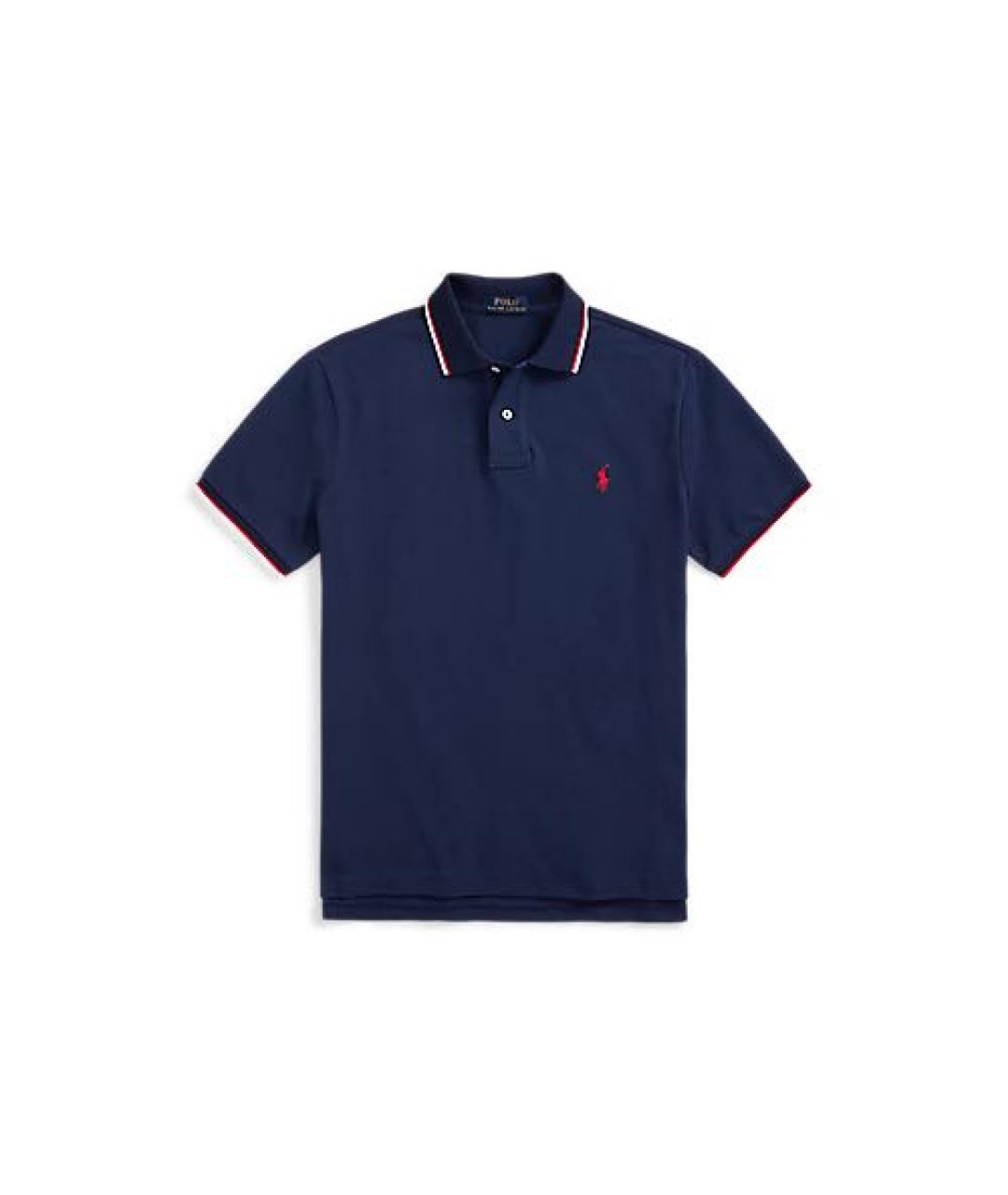 POLO RALPH LAUREN Темно-синее хлопковое поло с длинным рукавом, фото 1