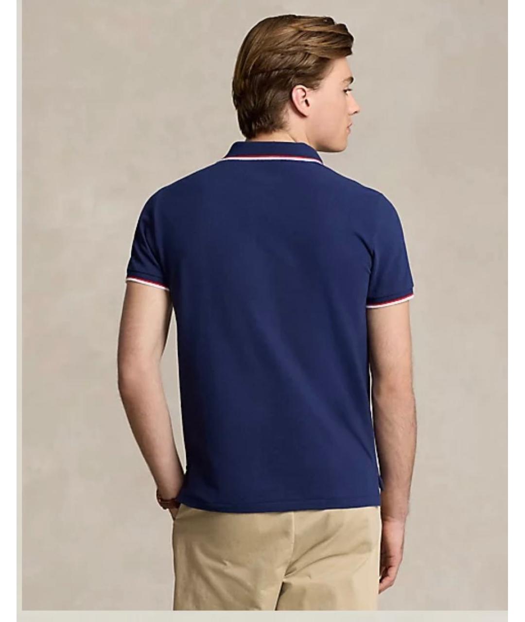 POLO RALPH LAUREN Темно-синее хлопковое поло с длинным рукавом, фото 2