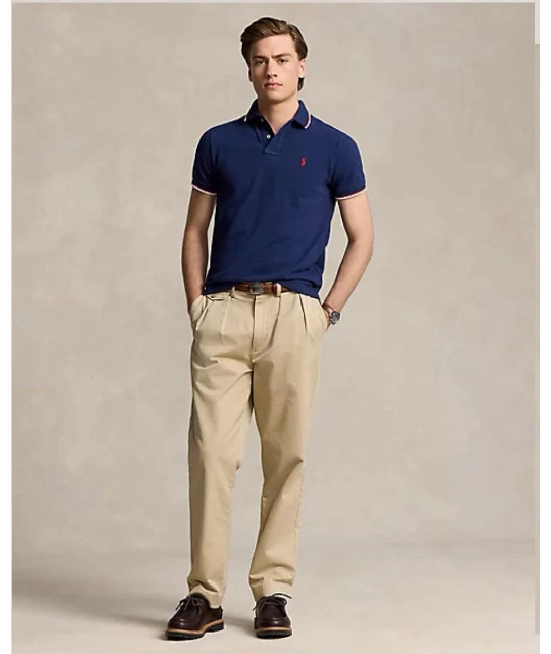 POLO RALPH LAUREN Темно-синее хлопковое поло с длинным рукавом, фото 5