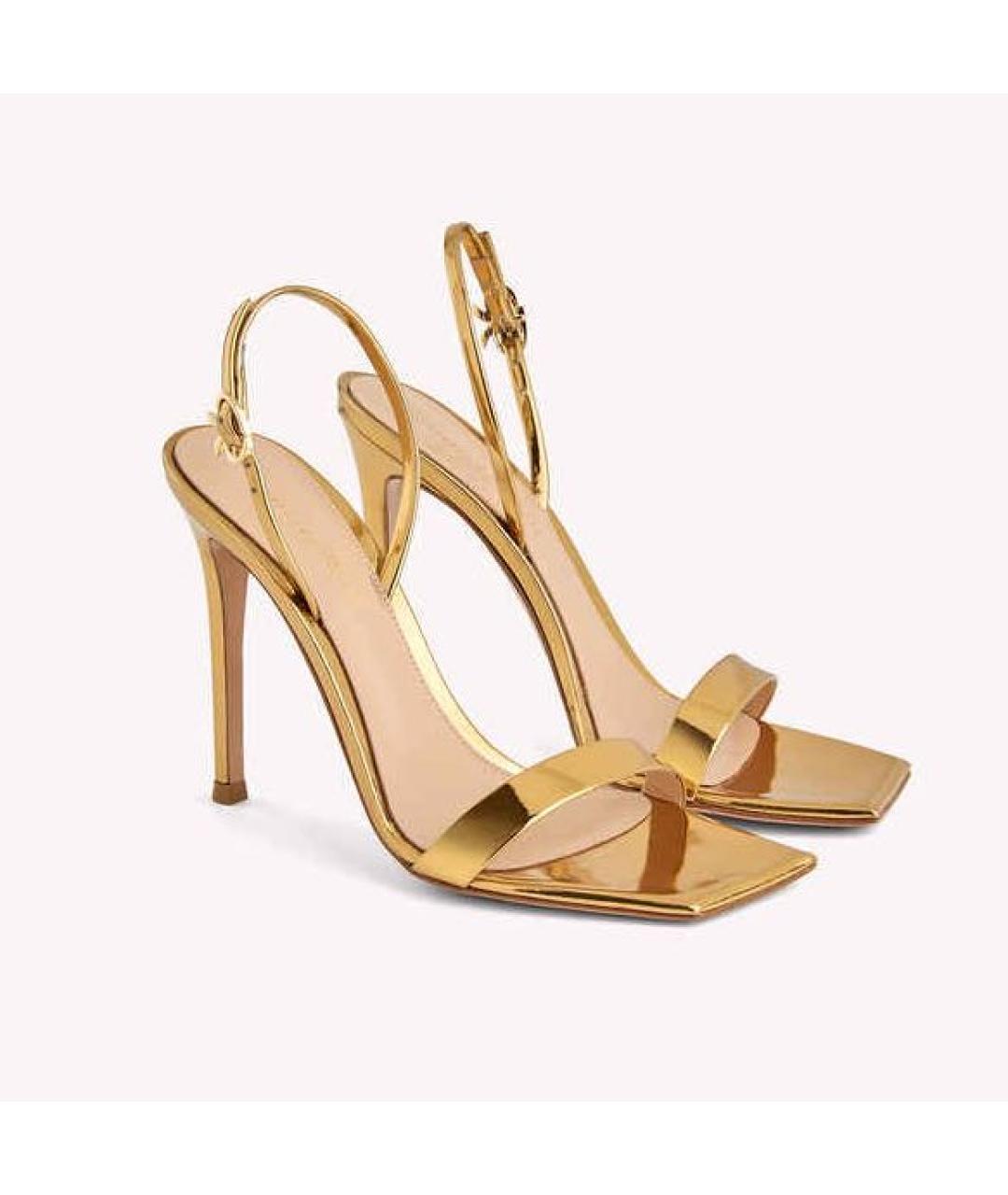 GIANVITO ROSSI Золотые кожаные босоножки, фото 9