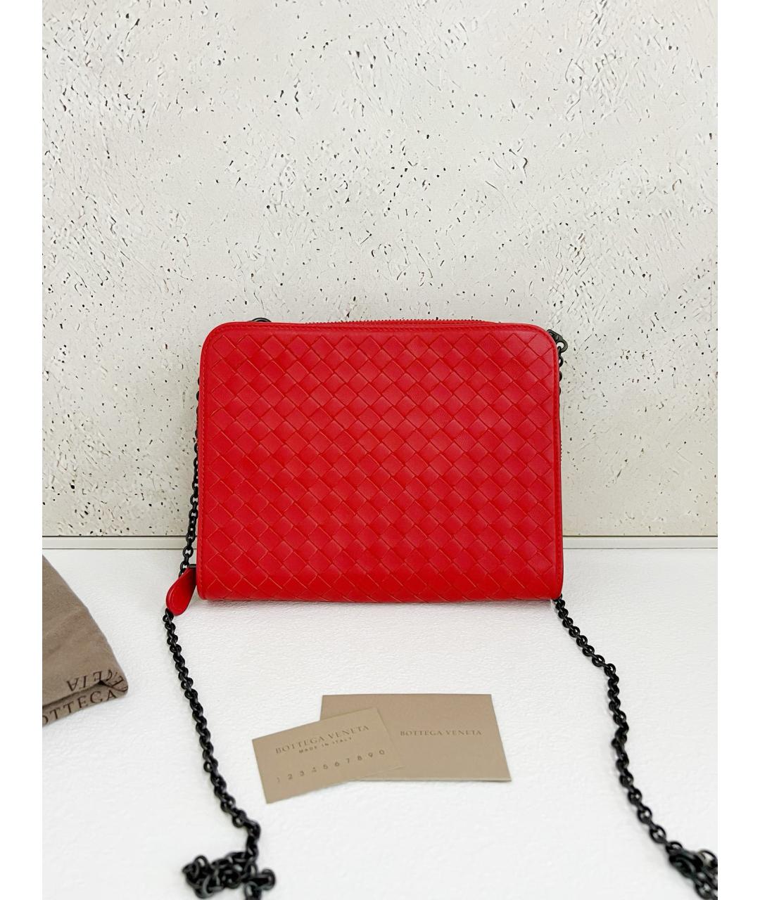 BOTTEGA VENETA Красная кожаная сумка через плечо, фото 10
