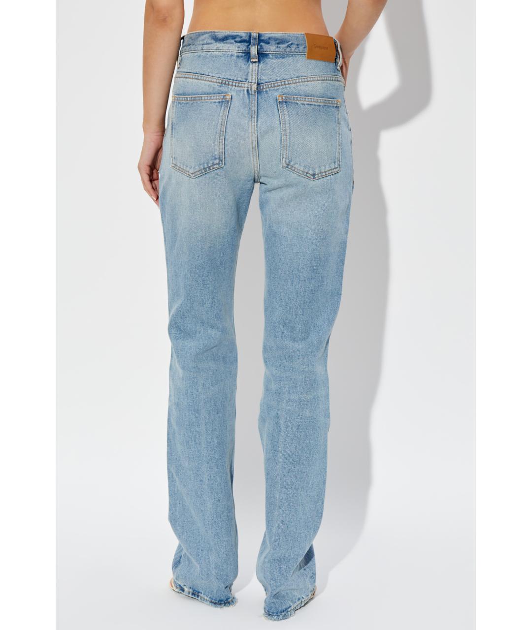 SAINT LAURENT Голубые хлопковые прямые джинсы, фото 4