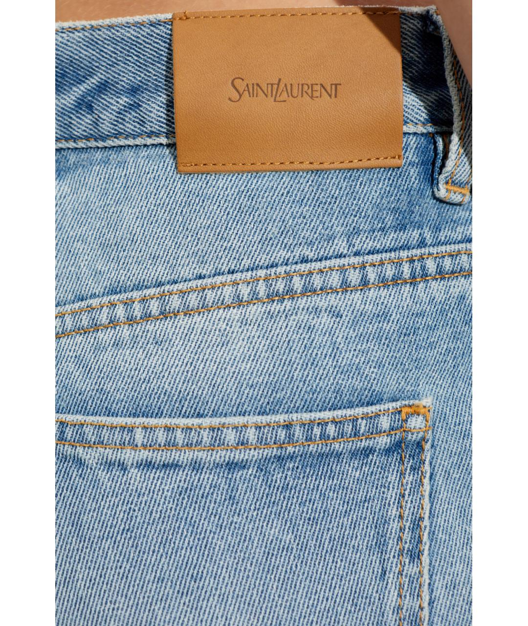 SAINT LAURENT Голубые хлопковые прямые джинсы, фото 5
