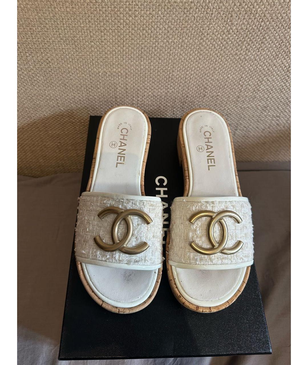 CHANEL Белые текстильные сабо, фото 2