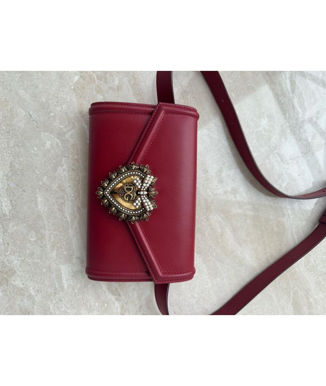 DOLCE&GABBANA Бордовая кожаная поясная сумка, фото 5