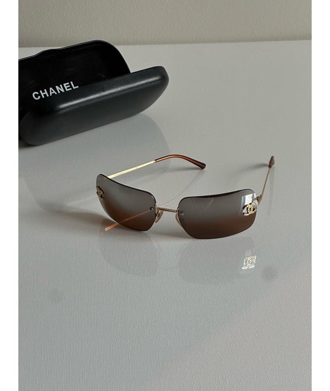 CHANEL Коричневые металлические солнцезащитные очки, фото 4