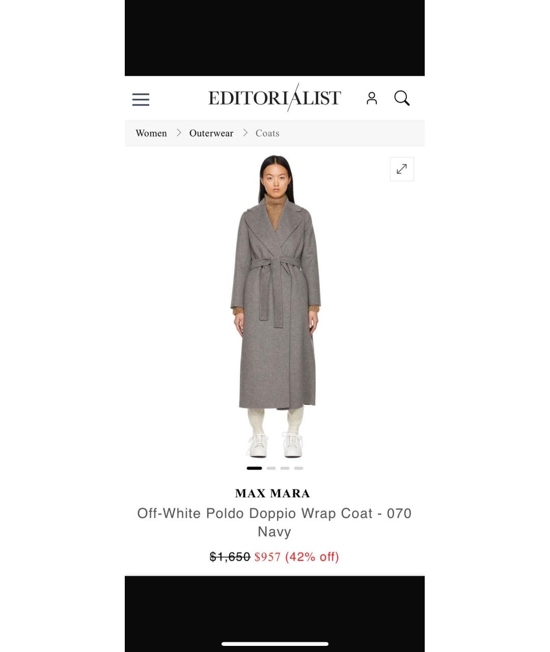 'S MAX MARA Серое шерстяное пальто, фото 3