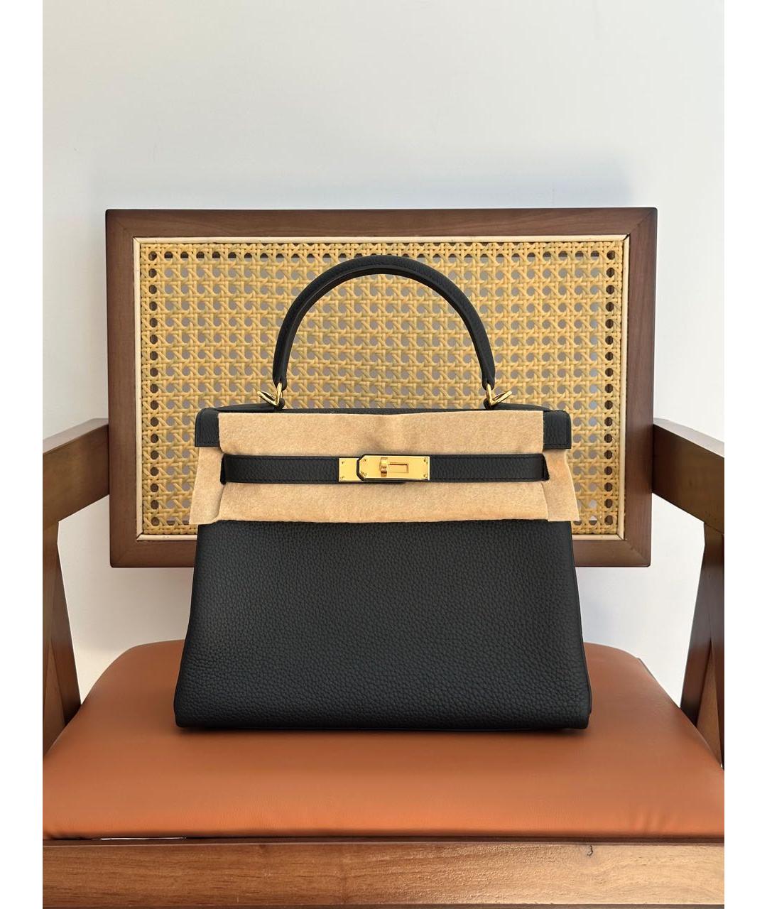 HERMES Черная кожаная сумка с короткими ручками, фото 6