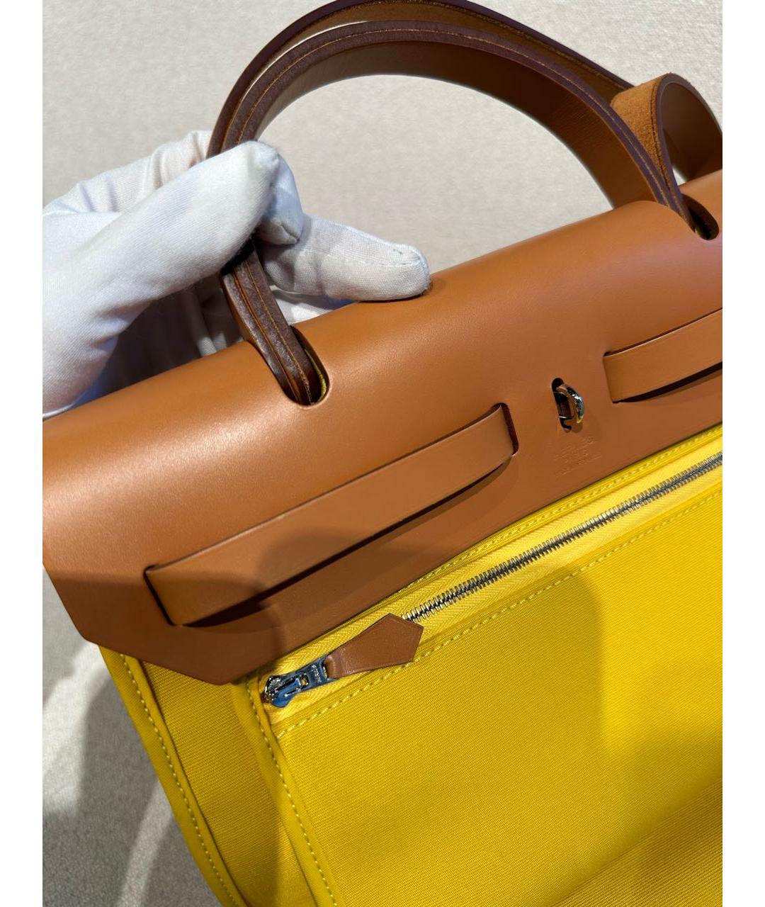 HERMES Желтая сумка с короткими ручками, фото 7