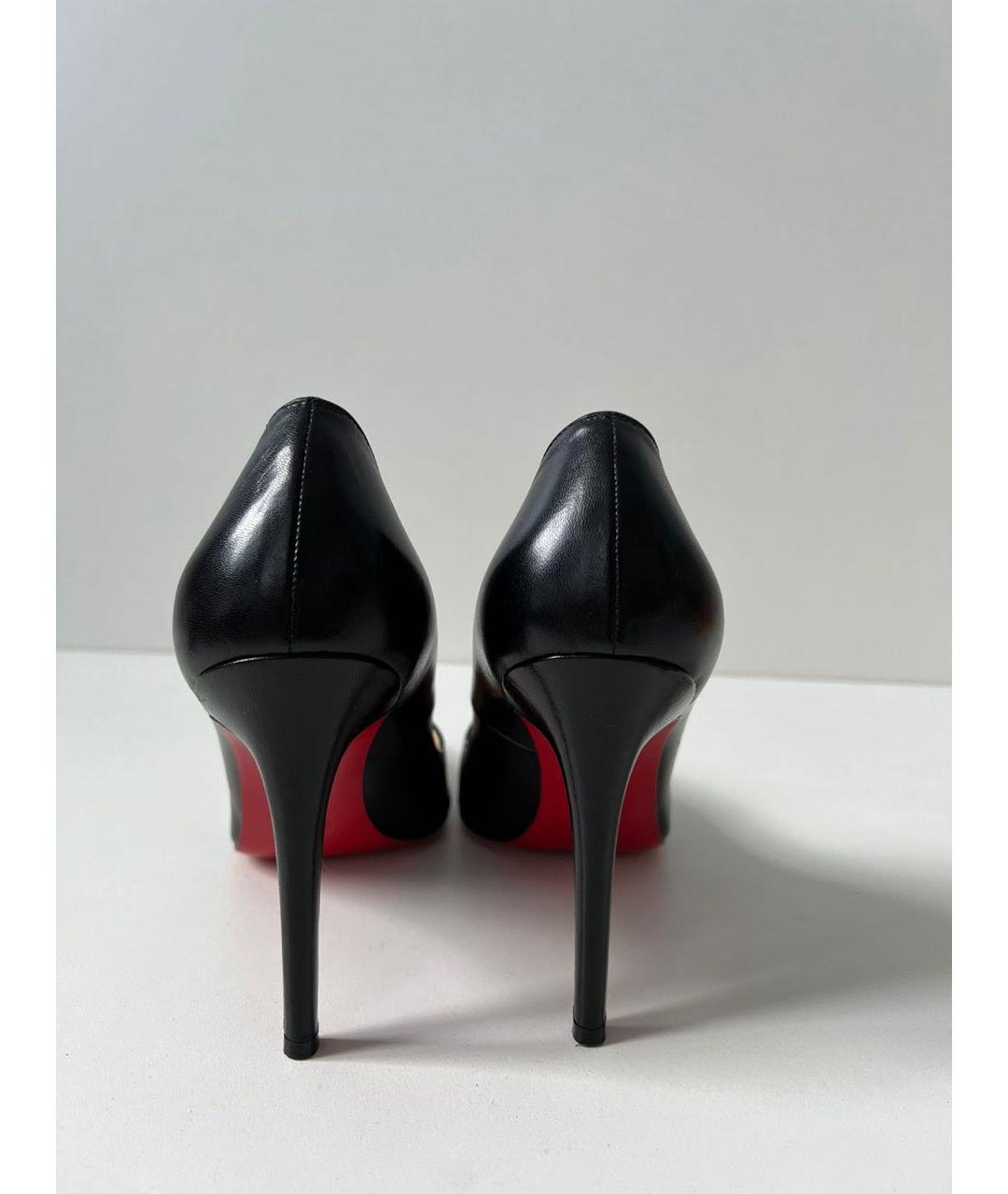 CHRISTIAN LOUBOUTIN Черные кожаные лодочки на низком каблуке, фото 3