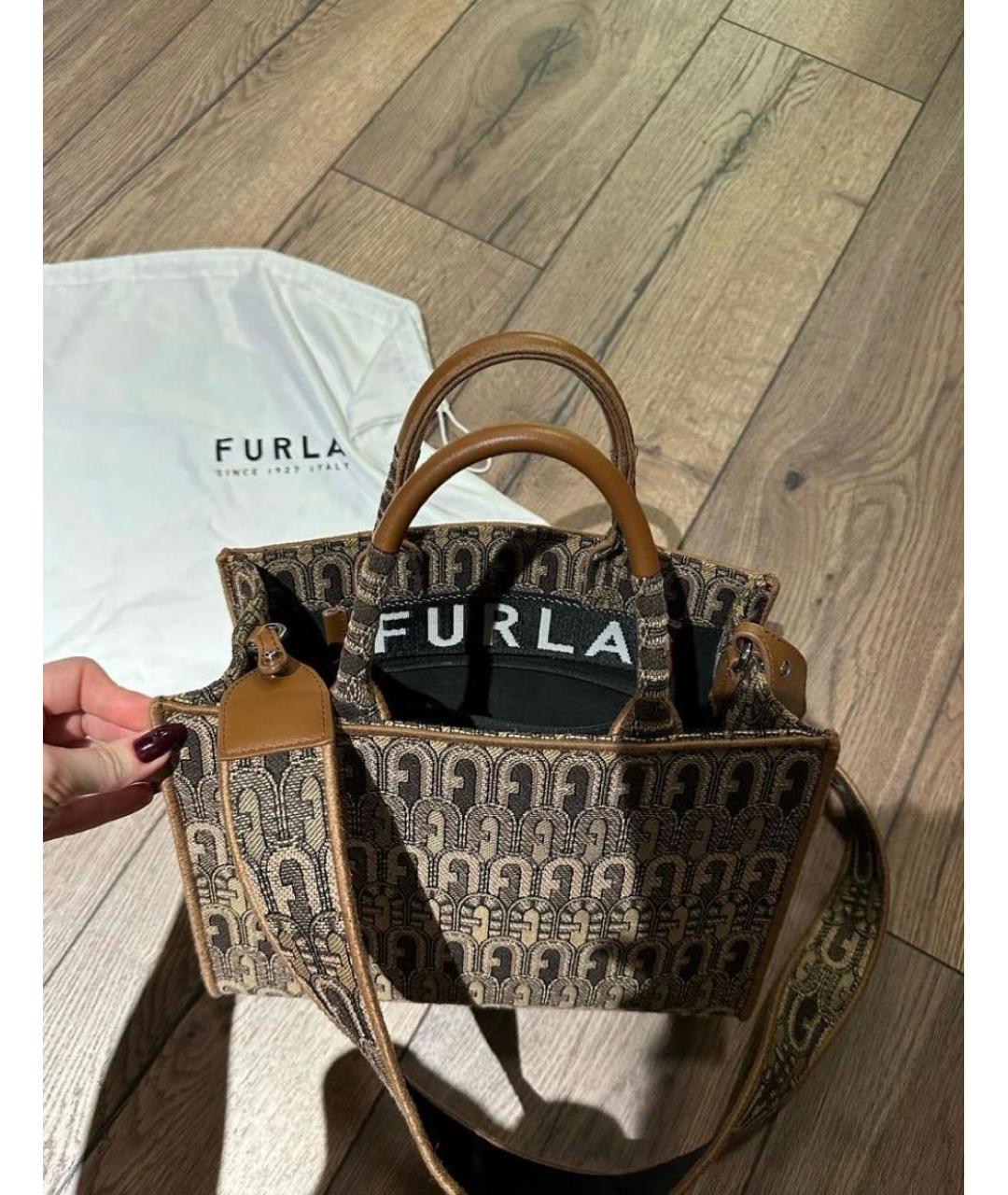 FURLA Коричневая тканевая сумка тоут, фото 4