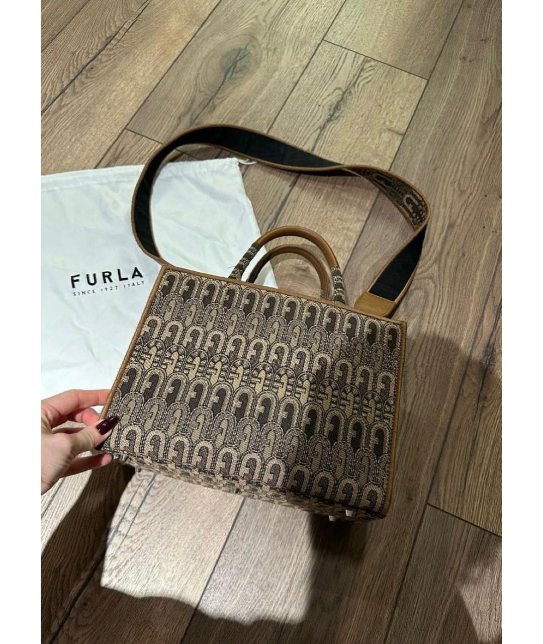 FURLA Коричневая тканевая сумка тоут, фото 2