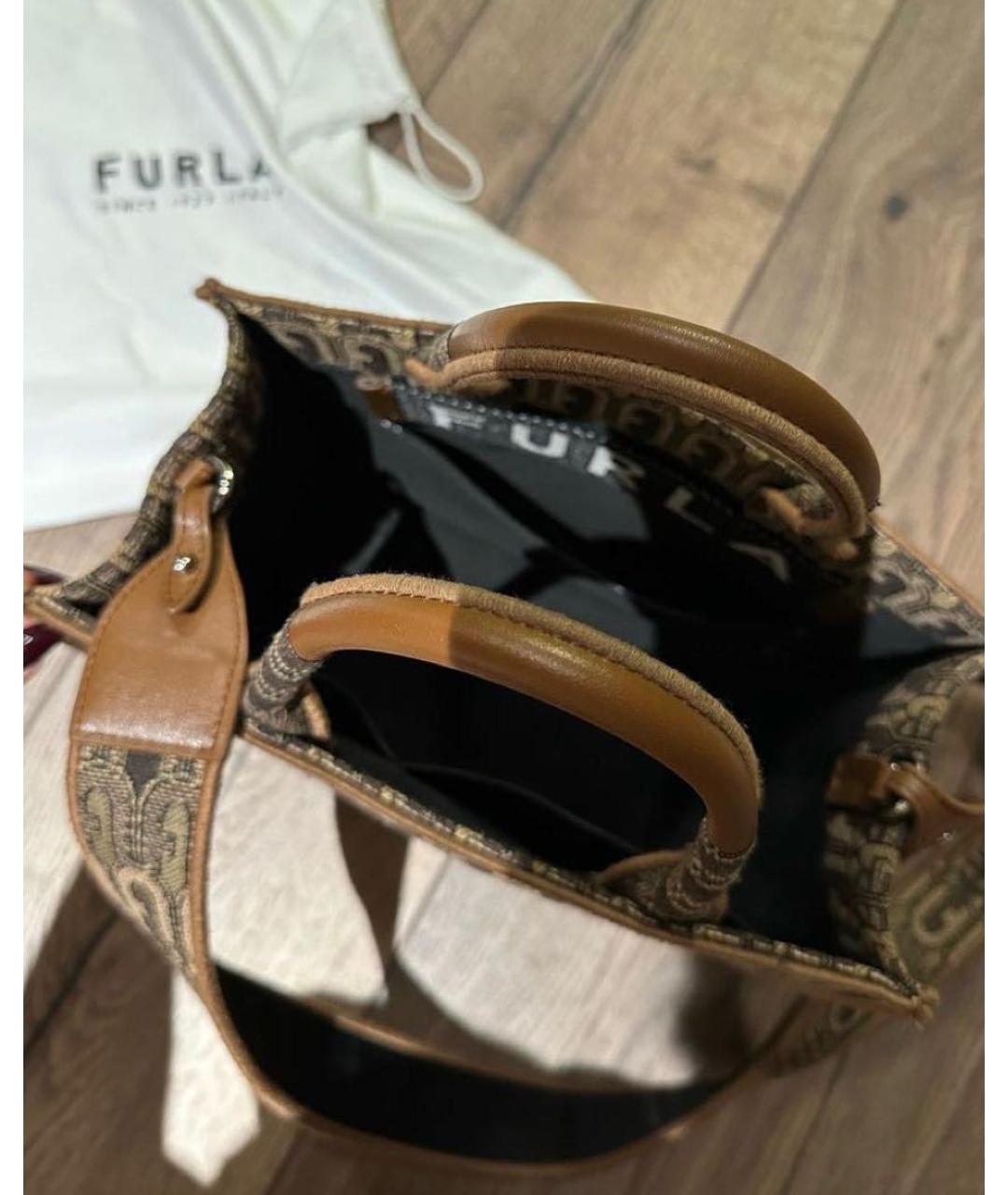 FURLA Коричневая тканевая сумка тоут, фото 3