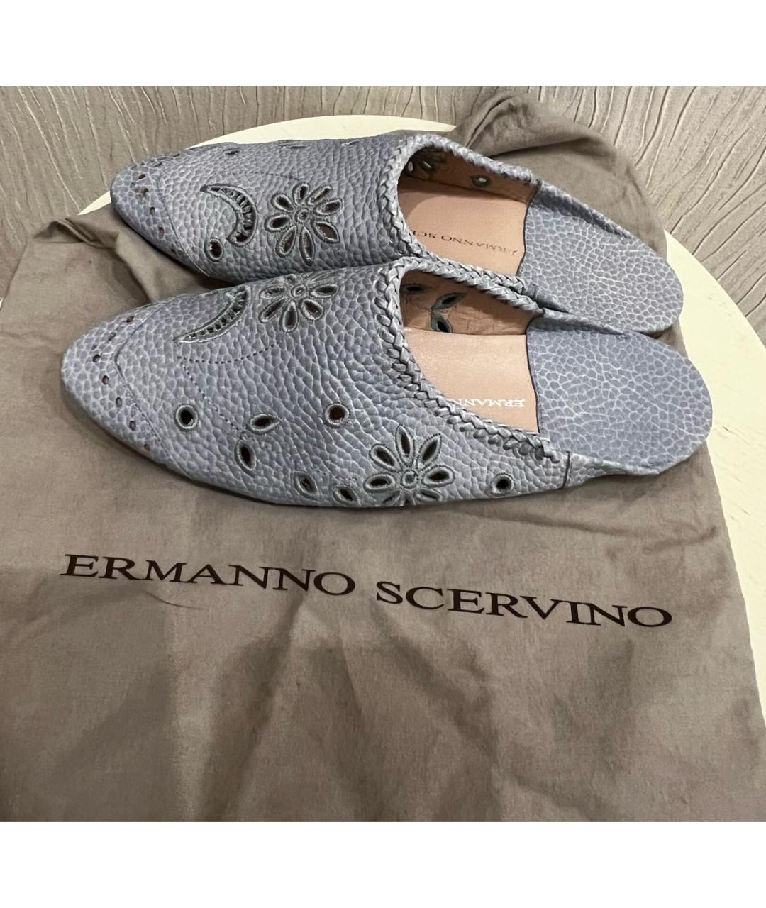 ERMANNO SCERVINO Голубые кожаные мюли, фото 5