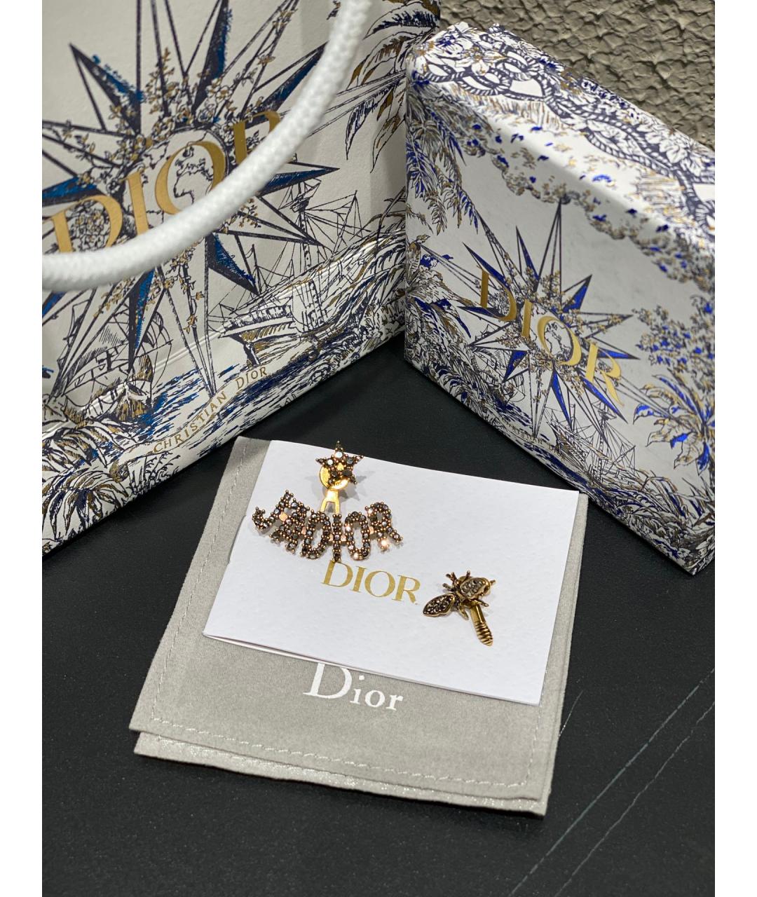 CHRISTIAN DIOR Белые металлические серьги, фото 2